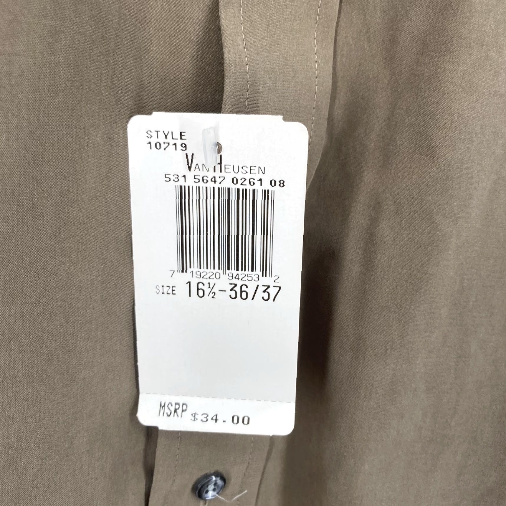 Van Heusen VINTAGE Van Heusen Dress Shirt Men Olive Poplin Button-Down Long Sleeve 16.5 NWT Size 46R - 4 Thumbnail