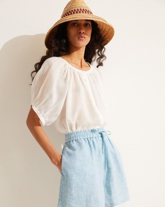 Loro Piana o1srvl11e0924 Bermuda Solaire Linen Shorts in Light Blue Size 27" / US 4 / IT 40 - 2 Thumbnail