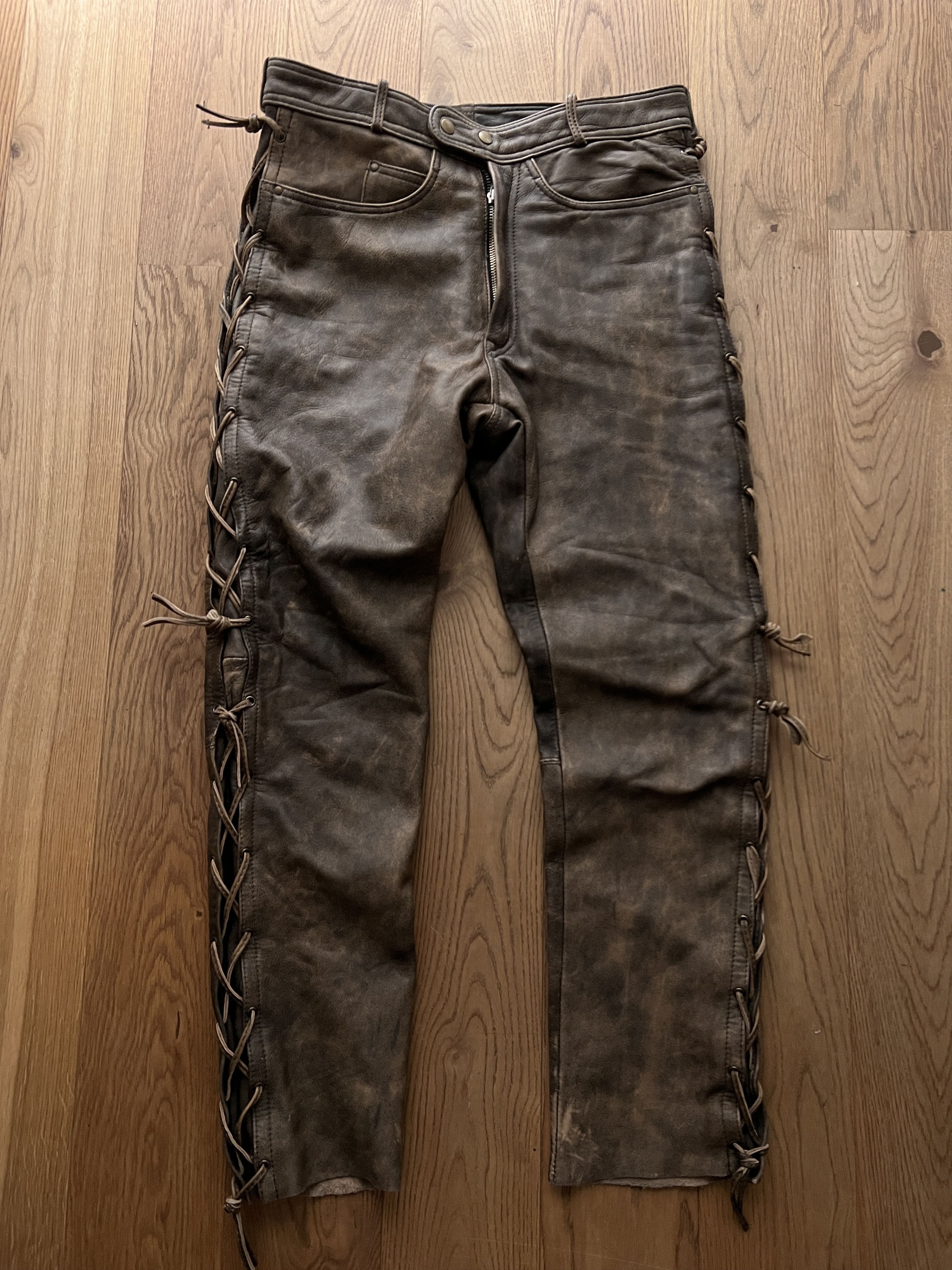 If Six Was Nine True faded VTG 90s cowboy core leather pants lace up opium L Size US 34 / EU 50 - 5 Thumbnail