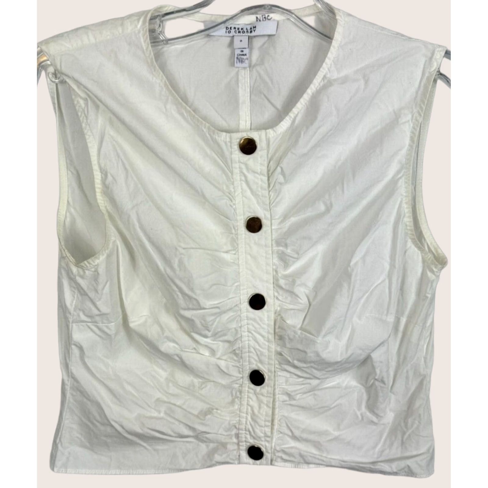 Vintage Derek Lam 10 Crosby Vest White Sleeveless Shirt Crop Gold Snap Button Top Size 0 Ladies/Viert? Size XS / US 0-2 / IT 36-38 - 1 Thumbnail
