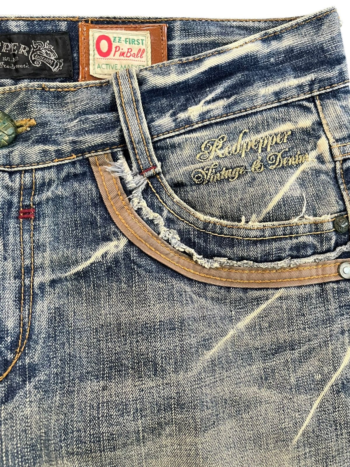 Ed Hardy Vintage Red Pepper Studded Embroidded Mudwash Denim Size US 34 / EU 50 - 5 Thumbnail