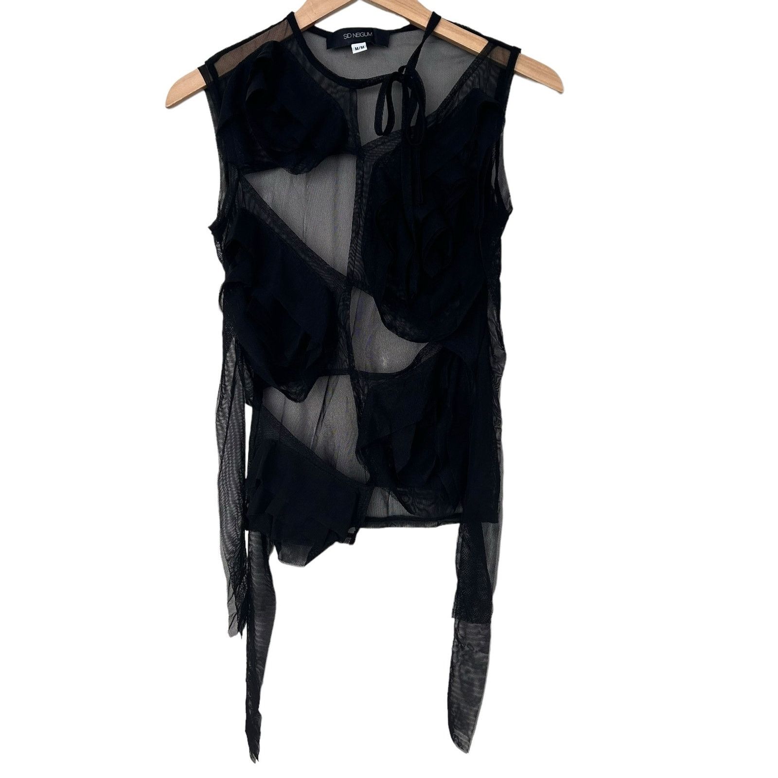 image of Sid Neigum Black Draped Mesh Cut Out Shirt Size M, Women's