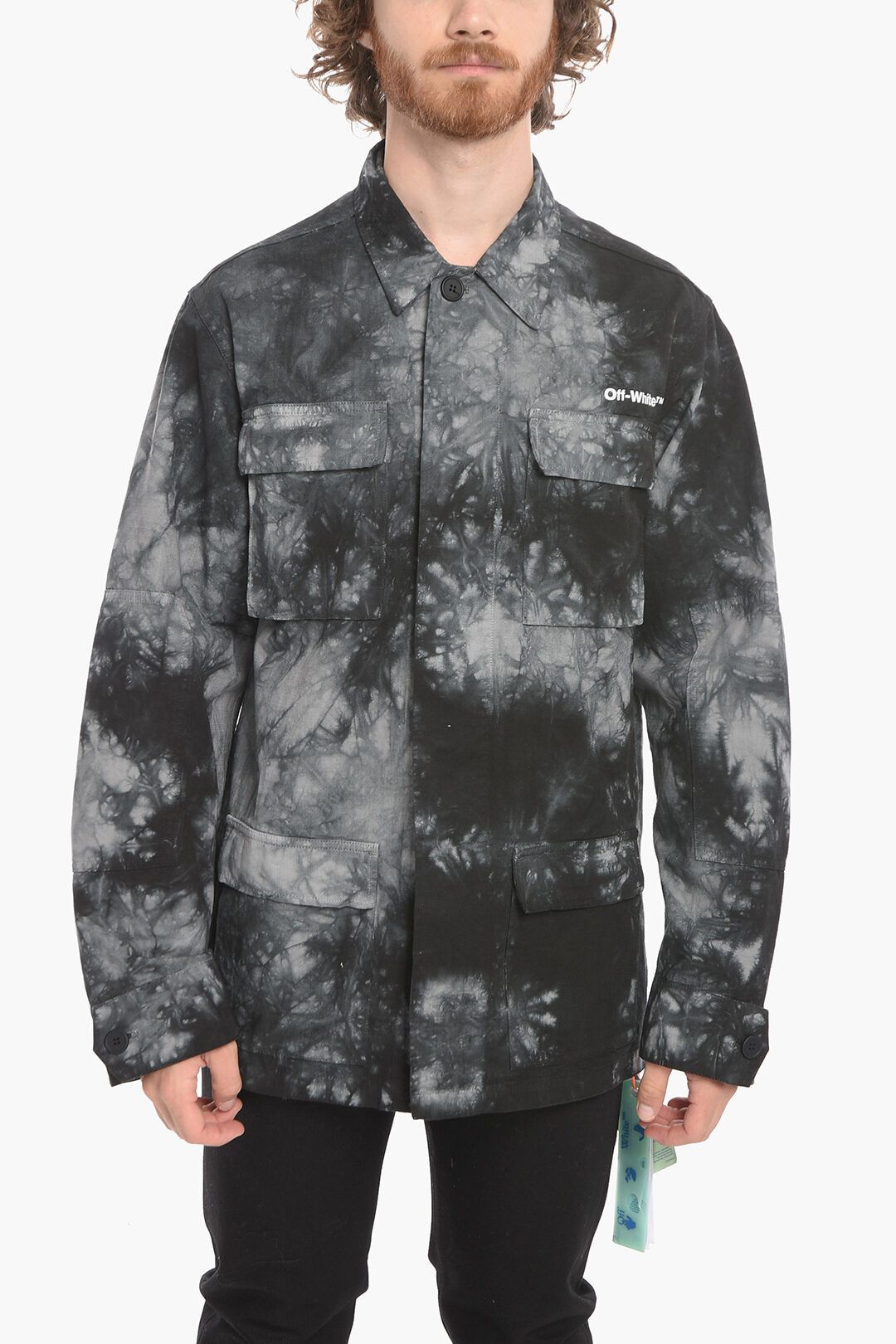 Off-White og1mm0625 Tie Dye Cotton Over Shirt in Black/Grey Size US S / EU 44-46 / 1 - 2 Thumbnail
