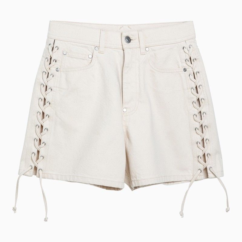 image of Stella Mccartney Cotton Ecru Shorts With Laces in White, Women's (Size 27)