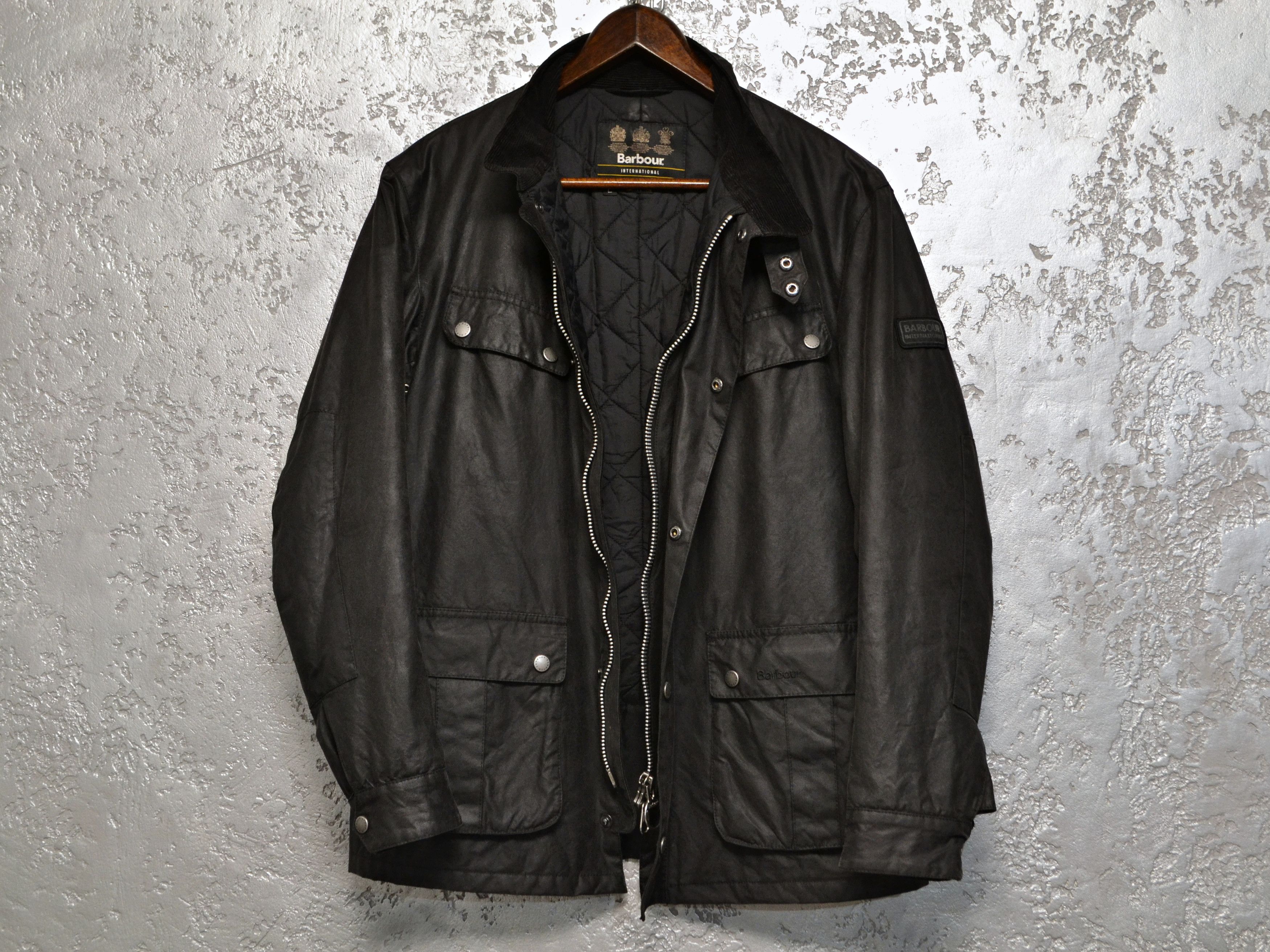 Barbour International Duke Black Waxed Biker Jacket