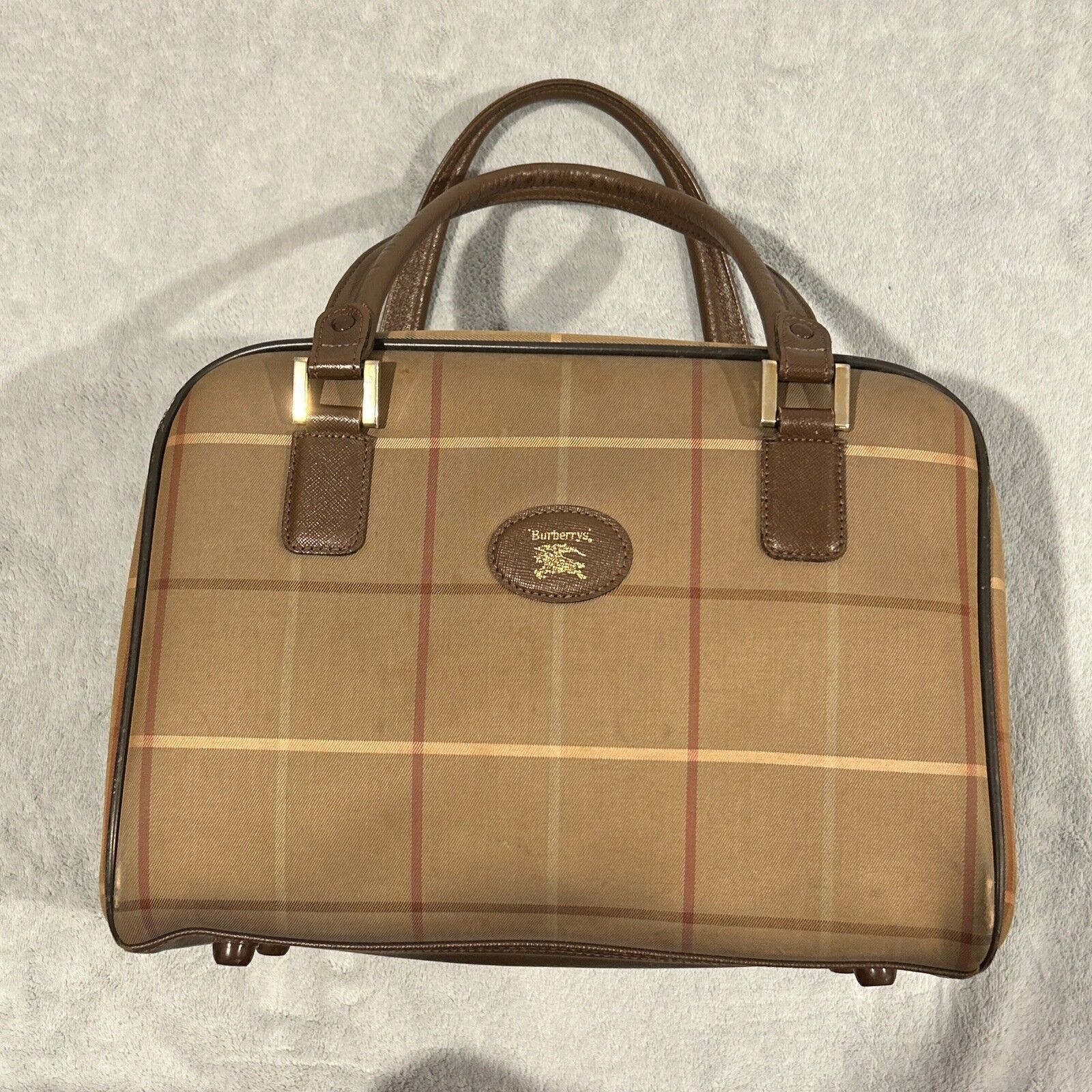 Burberry Boston Bag Mini Duffle 13X9 Luggage Nova Checker in Beige, Women's