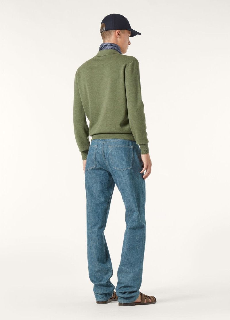 Loro Piana o1w1db10126 FAL5279 Buttonless Polo Shirt in Green Size US L / EU 52-54 / 3 - 6 Thumbnail