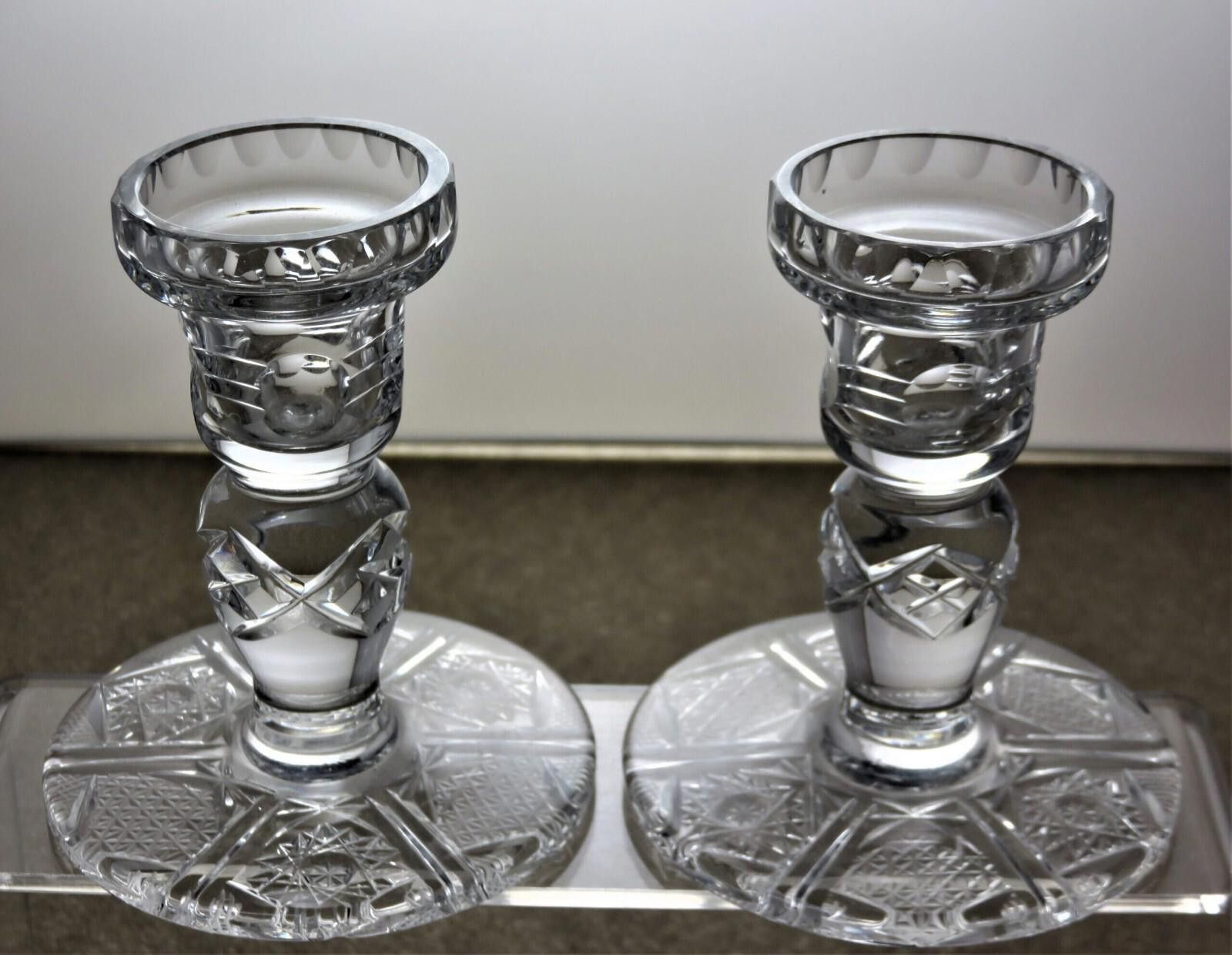 Other Crystal Set Of 2 Hobstar Cut Candle Holders Tealight 4 1/3" Size ONE SIZE - 1 Thumbnail