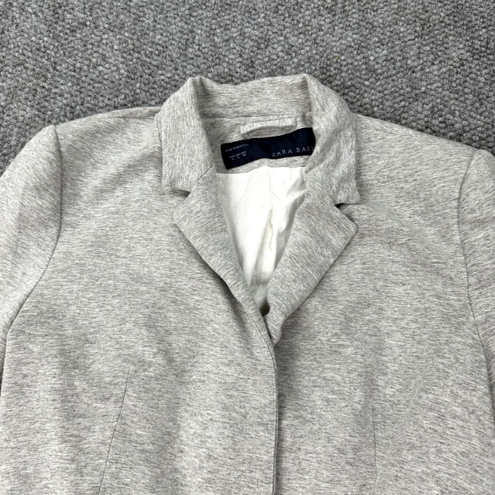 Zara Zara Blazer Womens Large Heather Gray Notch Lapel Single-Breasted Lined Tailored Button Pockets Knit Business Workwear Shirt Jacket Size L / US 10 / IT 46 - 5 Thumbnail