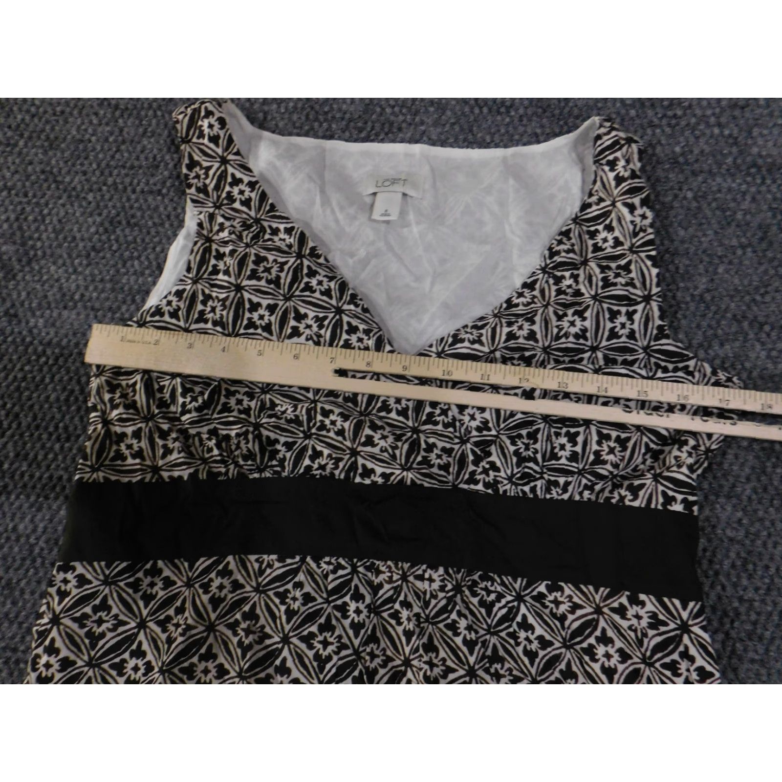 Loft Ann Taylor LOFT Dress Womens 8 Black White Sleeveless V-Neck A-Line Cotton Lined Size M / US 6-8 / IT 42-44 - 6 Thumbnail