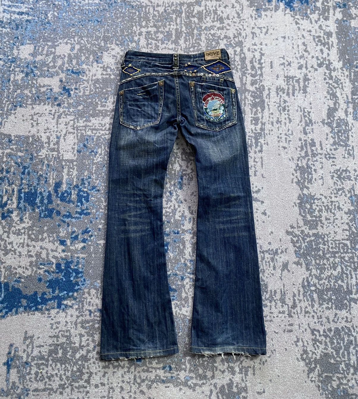Japanese Brand Japanes Drive Distressed Flared Studded Jeans Size 24" / US 00 / IT 34 - 2 Thumbnail