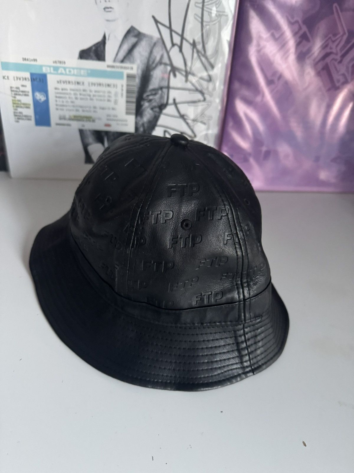 Fuck The Population FTP Leather Monogram Bucket Hat Black All Over Logo OG Rare Size ONE SIZE - 5 Thumbnail