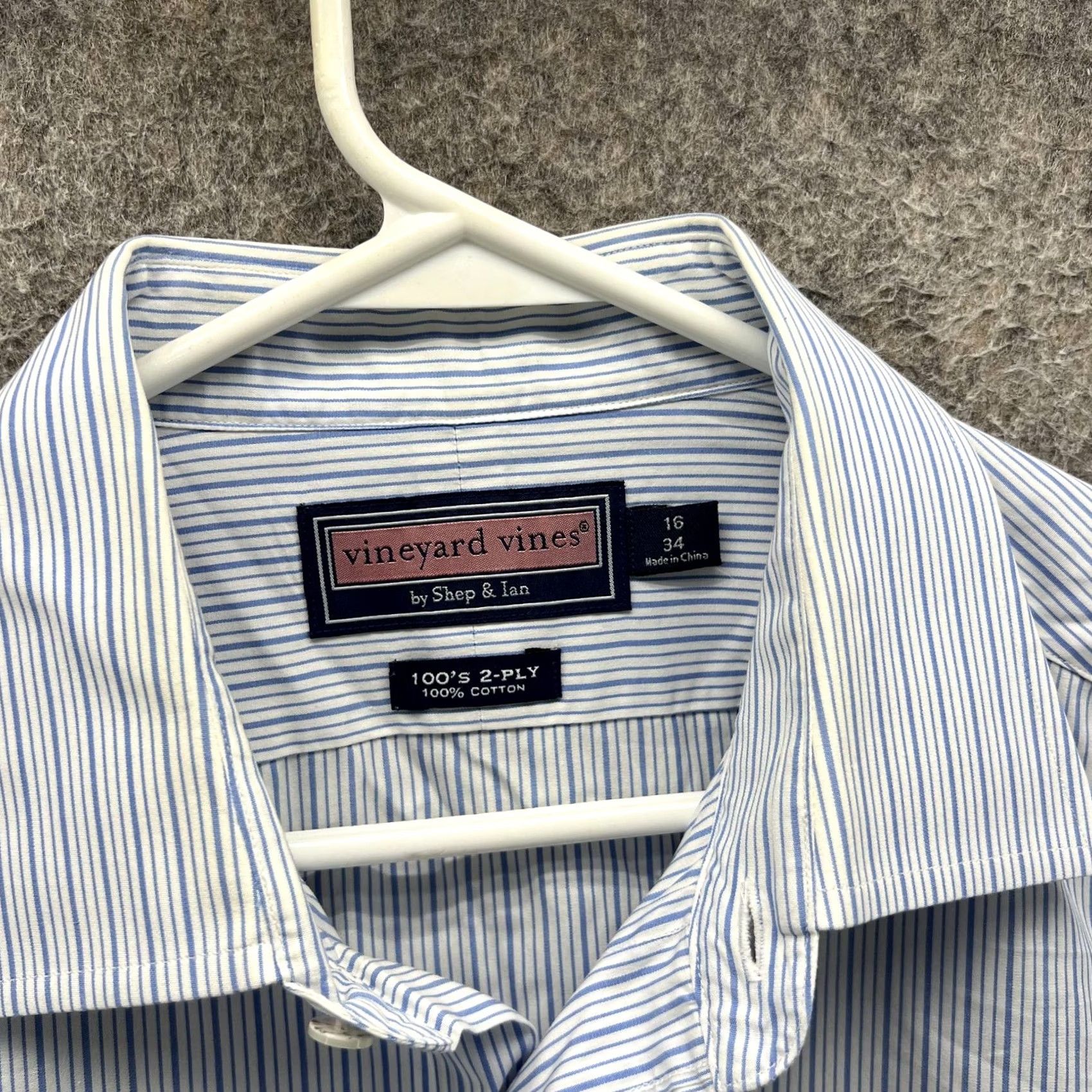 Vineyard Vines Vineyard Vines Shirt Mens 16 34 Blue Stripe Button Front Dress Cotton Long Shirt Mens 16 34 Blue Stripe Size 42R - 7 Thumbnail