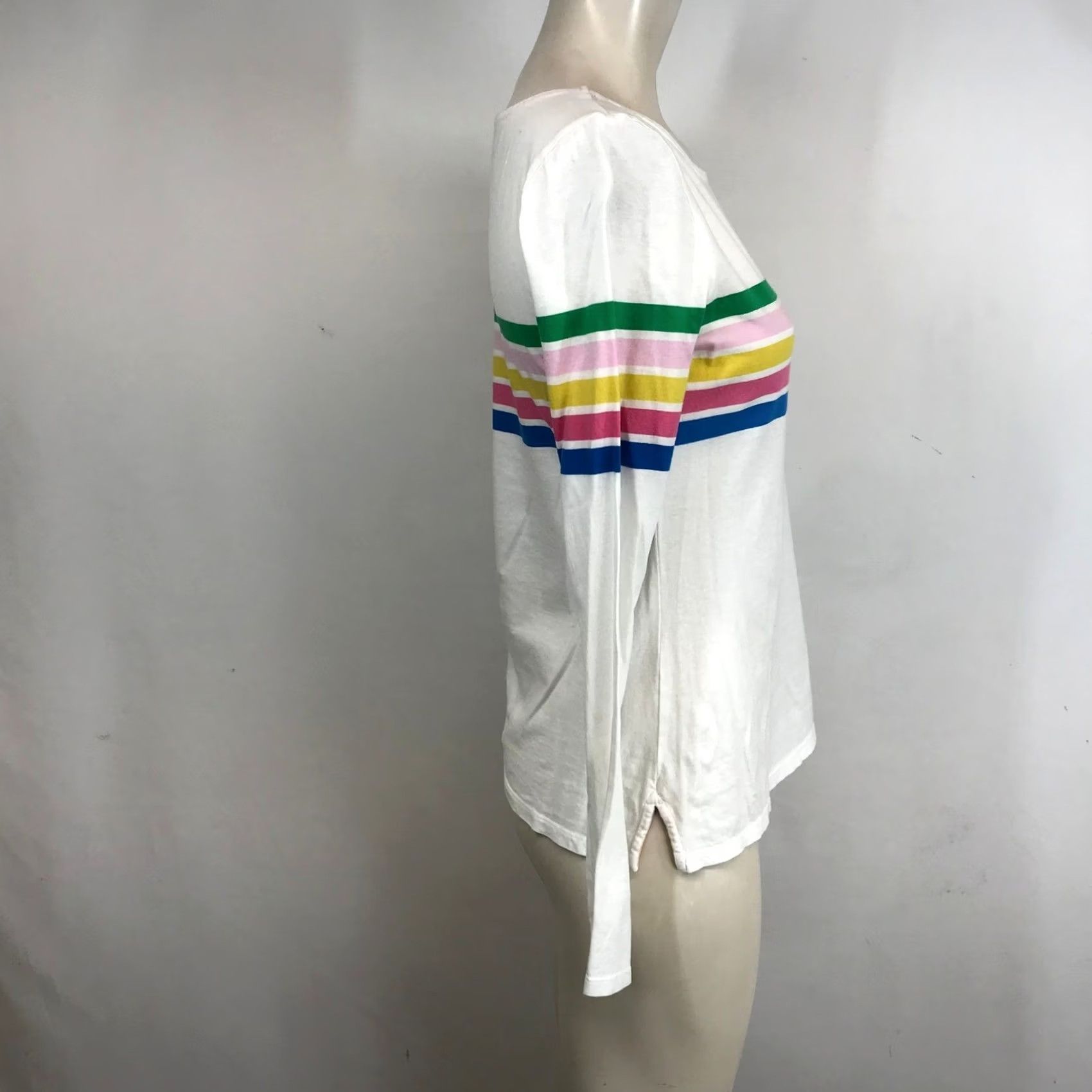 Boden Boden White Long Sleeve Crew Neck Rainbow Stripe T Shirt Women's Size 2 Size XS / US 0-2 / IT 36-38 - 4 Thumbnail