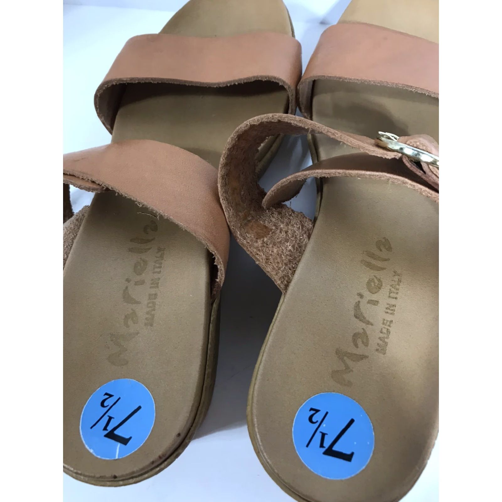 Vintage Mariella Beige Leather Adjustable Buckle 2in Wedge Slides Womens Size 7.5 Italy Size US 8 / IT 38 - 4 Thumbnail