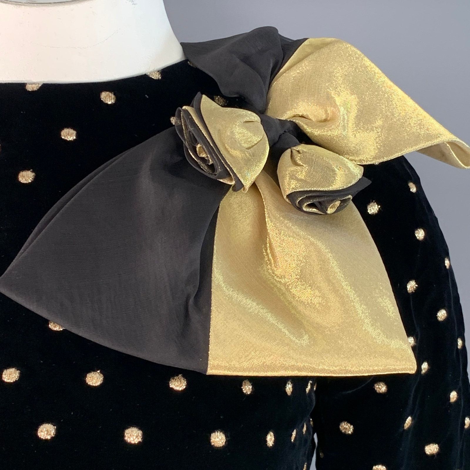 Akris AKRIS Black Metallic Gold Velvet Polka Dot Long Sleeve Bow Size XL / US 12-14 / IT 48-50 - 3 Thumbnail