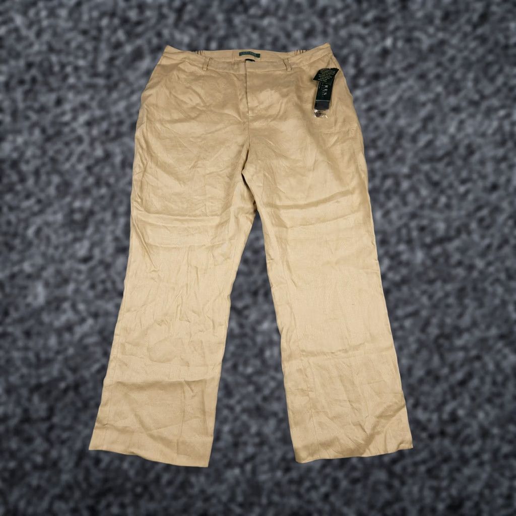 Ralph Lauren Lauren Ralph Lauren Linen Pants Women's 18WP 34 x 28 Beige Lined NWT Linen Pants Wide-Leg Jeans Style Beach City Preppy Summer Casual Travel Womens Size 40" / US 18 - 1 Thumbnail