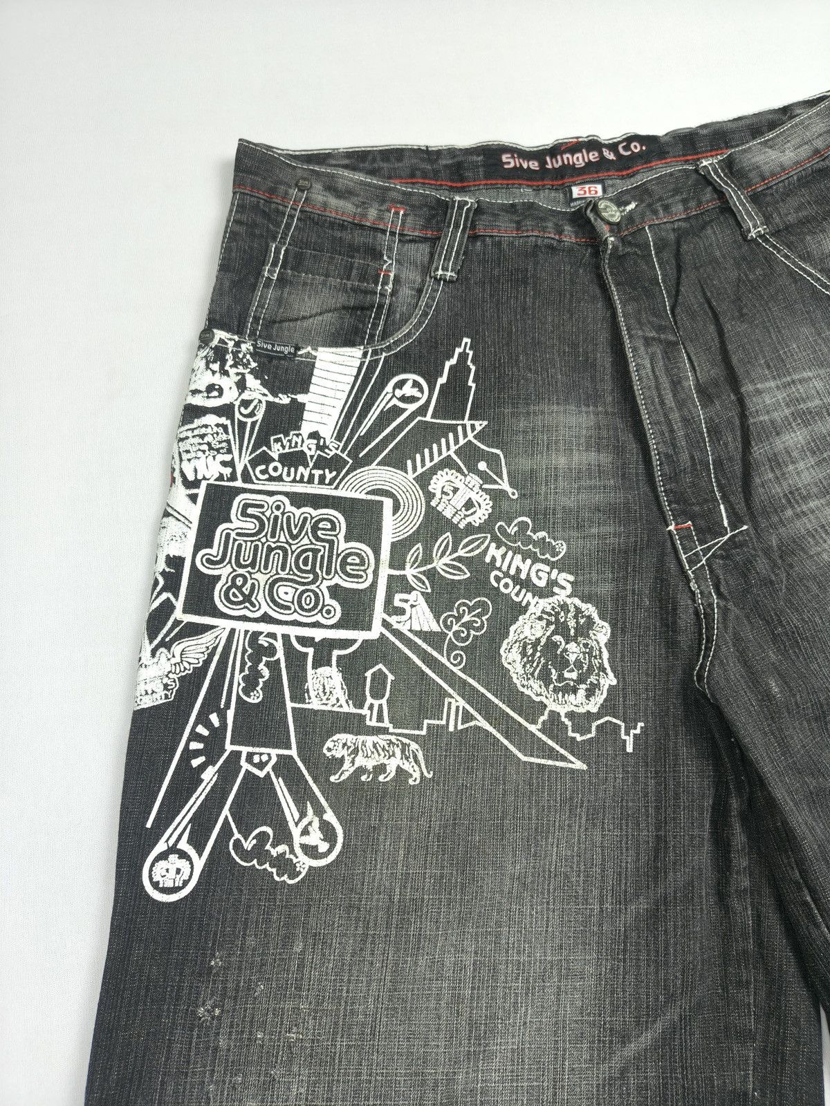 Southpole Five Jungle & Co Graphic Denim Shorts Y2K Streetwear (061) Size US 36 / EU 52 - 4 Thumbnail