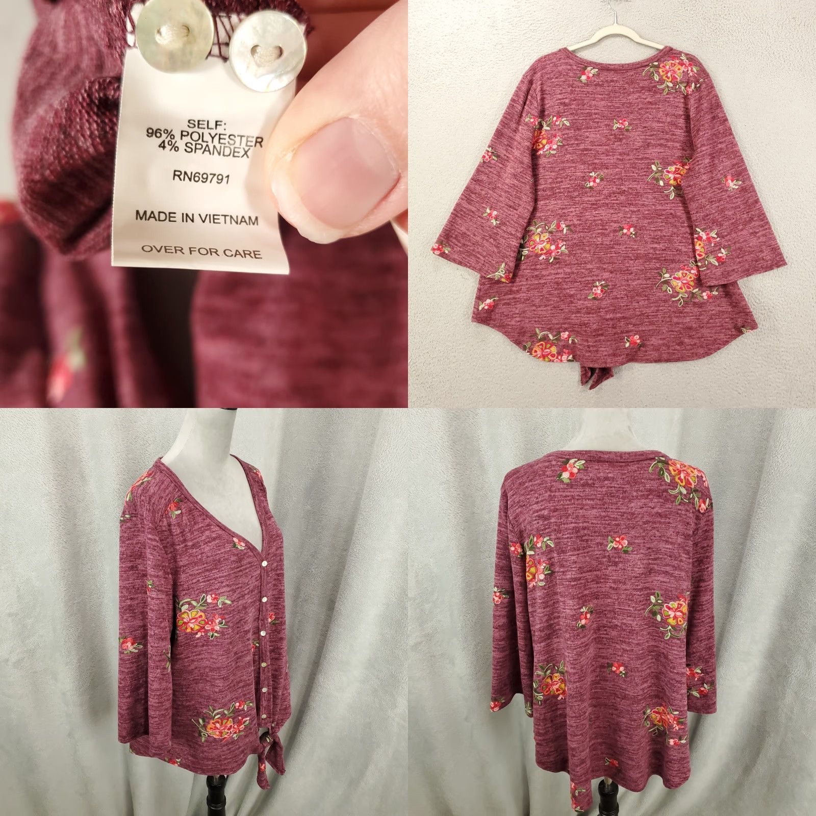 Vintage Figueroa & Flower Blouse Shirt Womens 2X Red Floral Embroidered Tie Front Boho Size XXL / US 16-18 / IT 52-54 - 8 Thumbnail