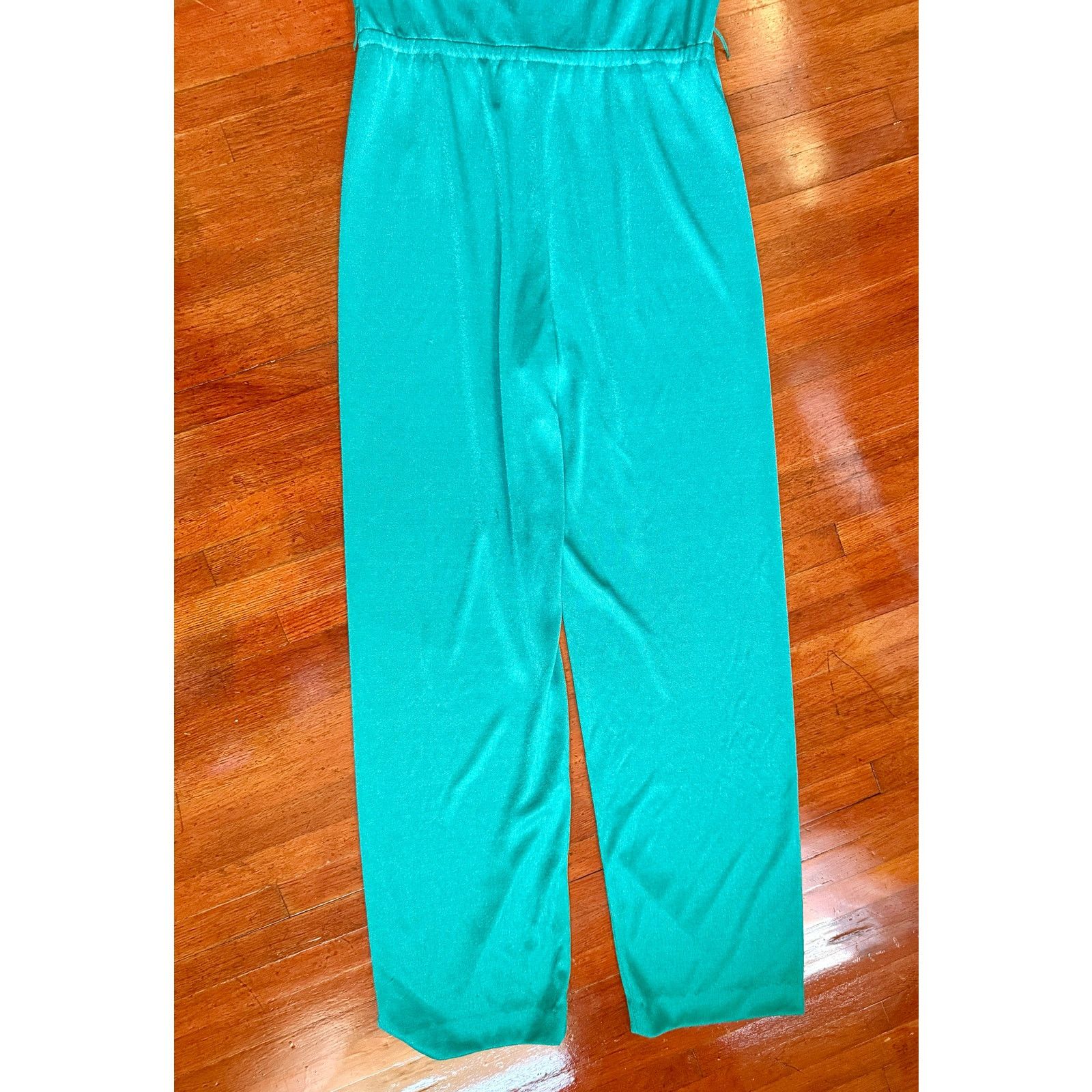 Vintage Vintage 70s Teal Green Jump Suit Med Large One Piece Disco Size 32" / US 10 / IT 46 - 12 Thumbnail
