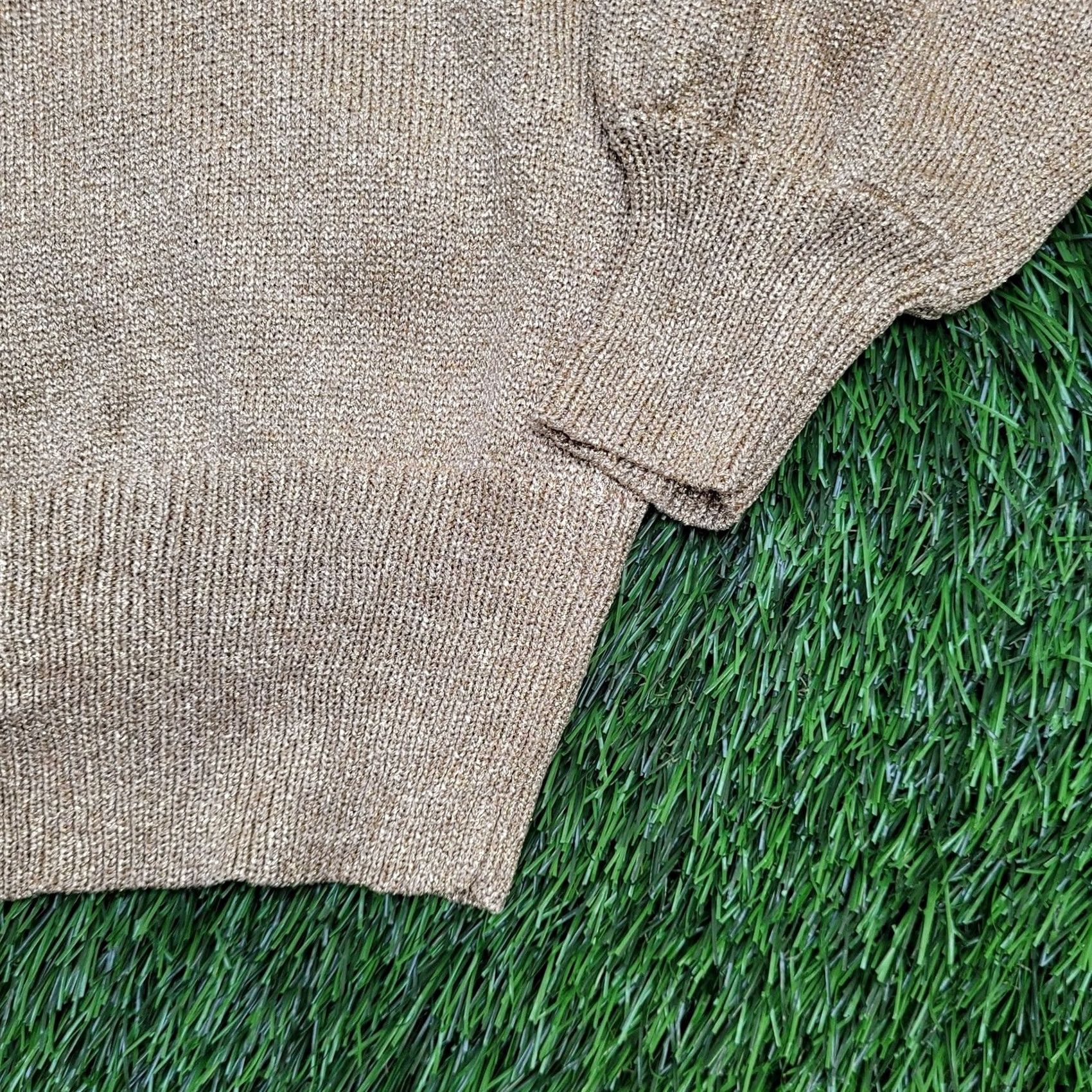 Vintage VINTAGE Gold Metallic 1/4 Zip Sweater - Cropped, Long Sleeve, Mock Neck, Lurex Knit Top Glam 80s Ladies M Size M / US 6-8 / IT 42-44 - 5 Thumbnail