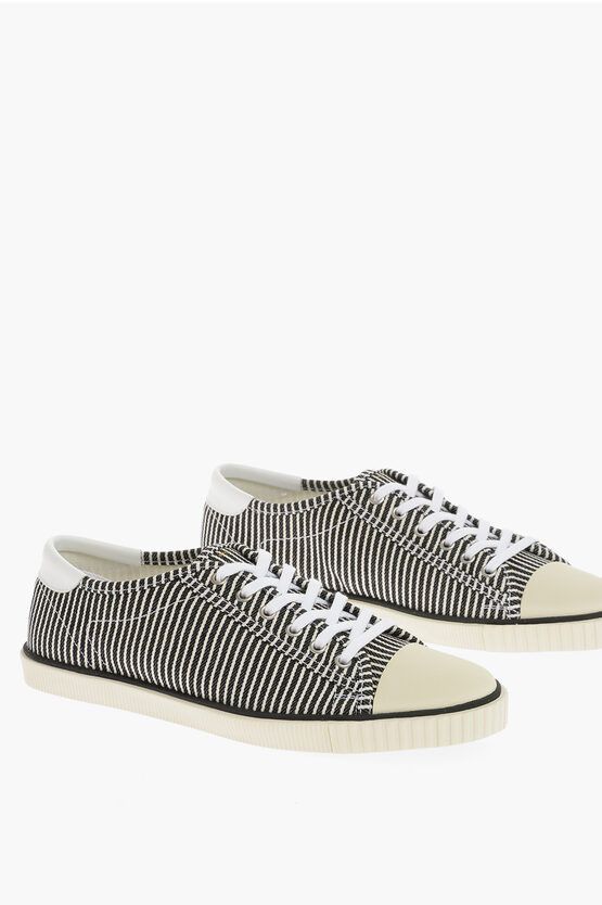 image of Celine Striped Low Top Sneakers With Leather Detail in Black/White, Men's (Size 8)
