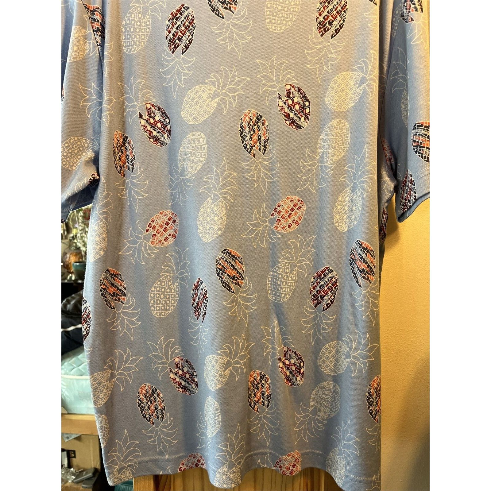 Caribbean Caribbean Men's L Blue Pineapple Button Cotton Blend Shirt Size US L / EU 52-54 / 3 - 15 Thumbnail