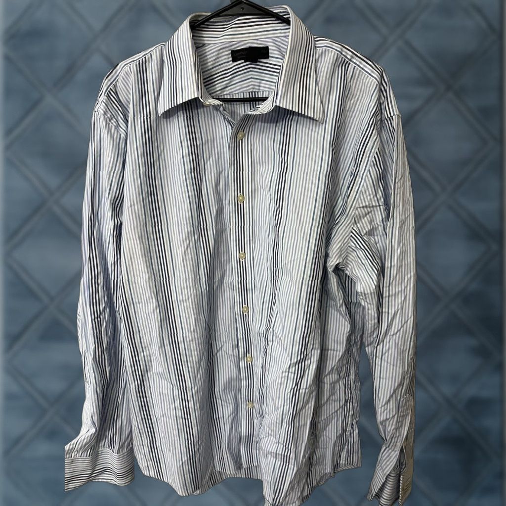 Express EXPRESS DESIGN STUDIO Dress Shirt XL Blue Striped Classic Button-Down 100% Cotton Men - Size XL - Regular Fit - Men's Shirt Size 46R - 1 Thumbnail