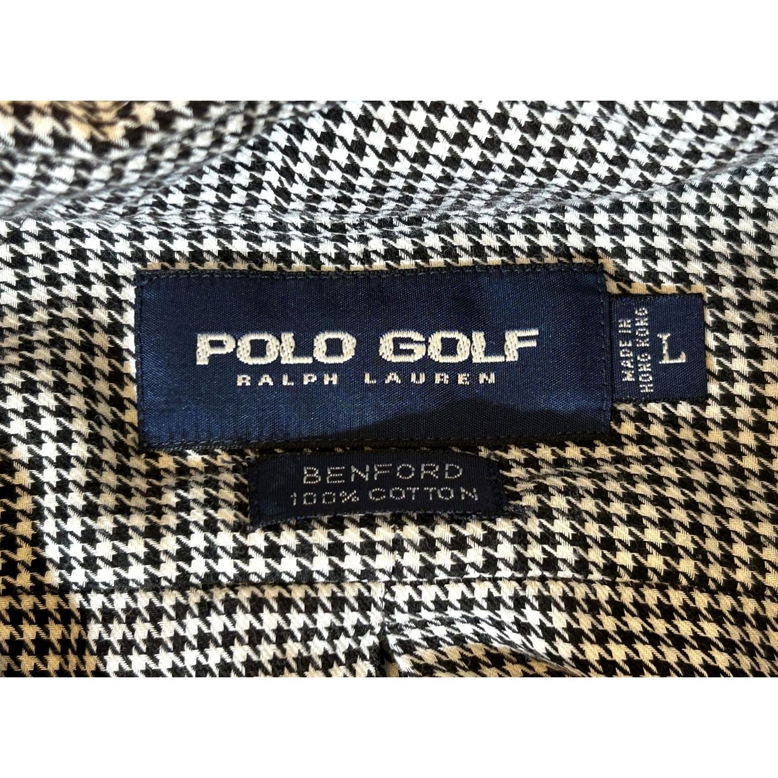 Polo Ralph Lauren VINTAGE Polo Golf Ralph Lauren Shirt Mens Large Black Houndstooth Button Up Benford Polo Golf Casual Athletic Mens L Black & White Check Pattern Size US L / EU 52-54 / 3 - 7 Thumbnail