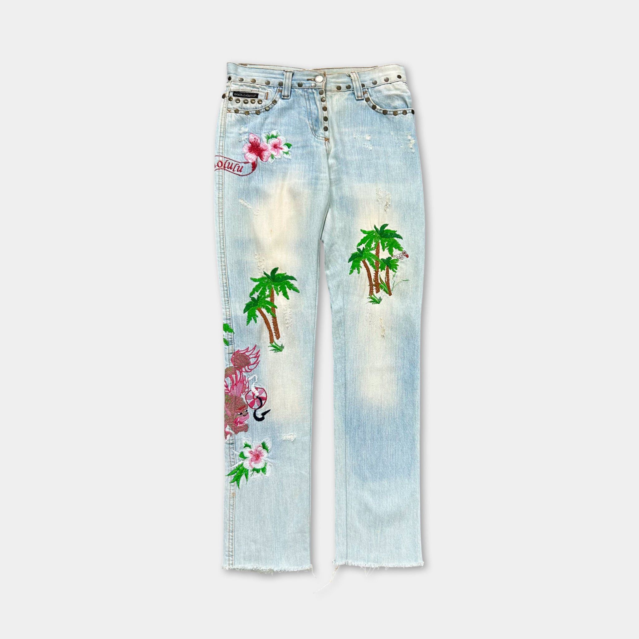 Dolce & Gabbana Dolce & Gabbana SS06 "Honolulu" Embroidered Skinny Jeans Size 28" / US 6 / IT 42 - 1 Thumbnail