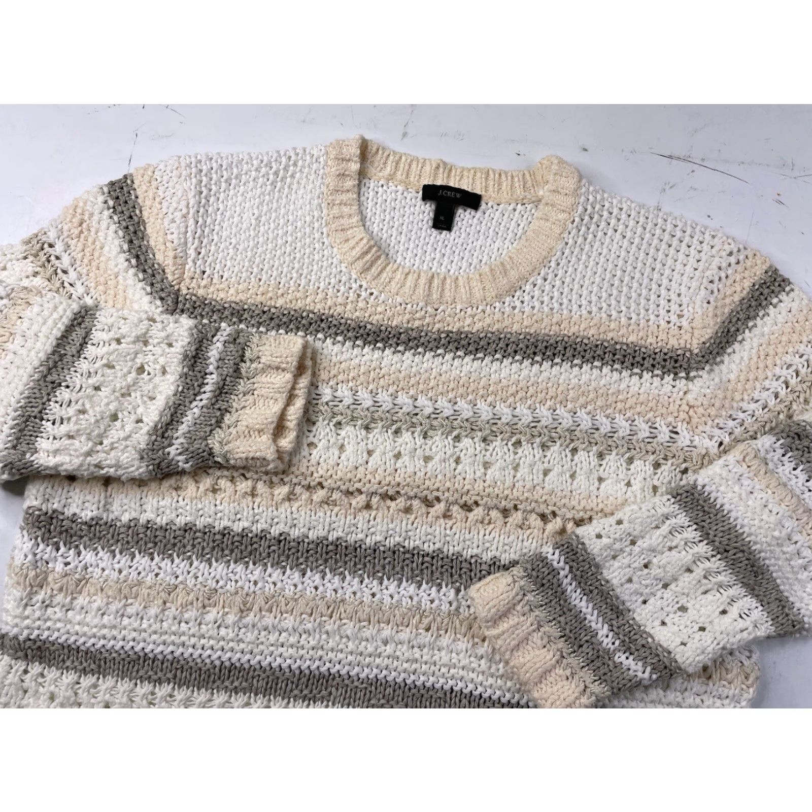 J.Crew J.CREW Sweater Womens Striped Cotton Blend Knit Long Sleeve XL Multicolor Fisherman Pullover Knit Shirt Women Regular Classic Size XL / US 12-14 / IT 48-50 - 2 Thumbnail