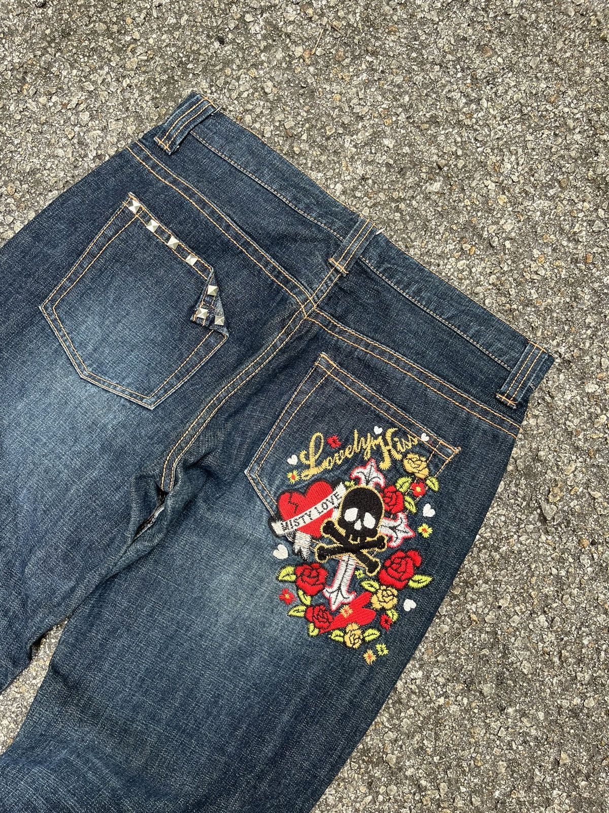 Japanese Brand Japanese Skulls Embroidery Denim Jeans Punk Style Size US 31 - 1 Thumbnail