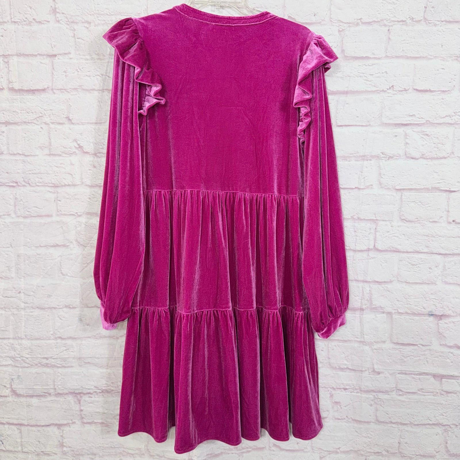 Other Jodifl Pink Velvet Ruffle Dress Medium NWT Size M / US 6-8 / IT 42-44 - 8 Thumbnail