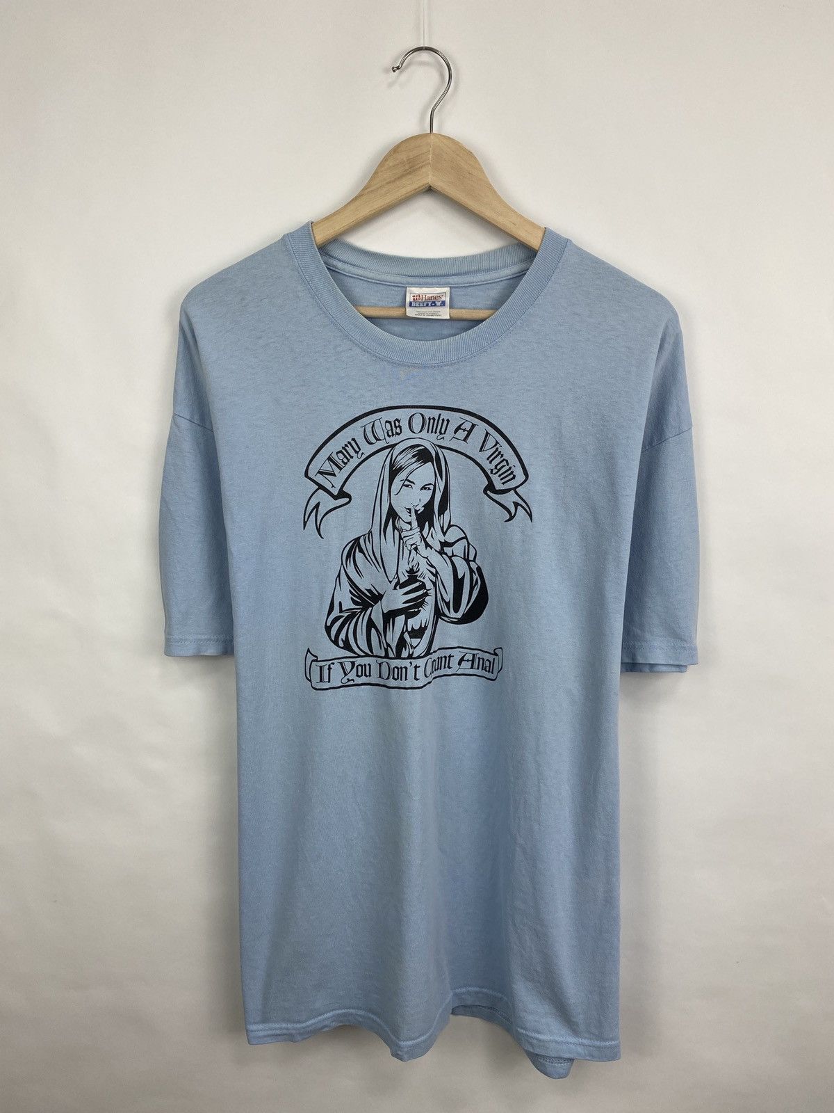 Hanes × Vintage 🥵 Vintage 90s Milf Humor t-shirt Mary was only a Virgin Size US XL / EU 56 / 4 - 3 Thumbnail