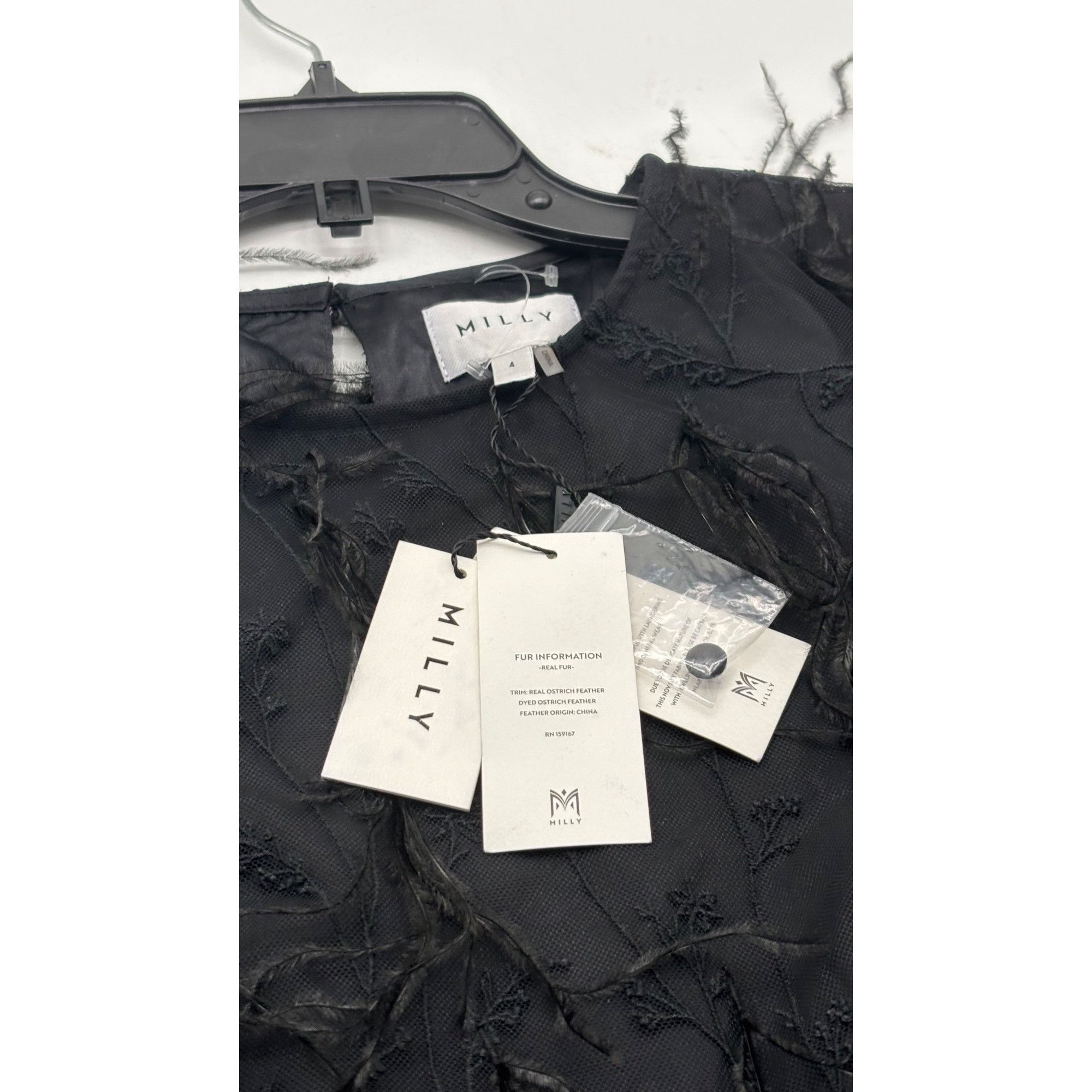 MILLY Milly Rana Feather Shift Mini Cocktail dress, Black, Sz. 4 Size S / US 4 / IT 40 - 6 Thumbnail