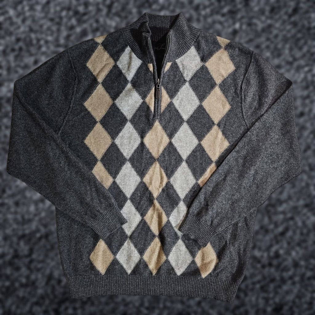 Vintage Pure Cashmere 1/4 Zip Pullover Argyle Sweater Women's Size Large Size L / US 10 / IT 46 - 1 Thumbnail