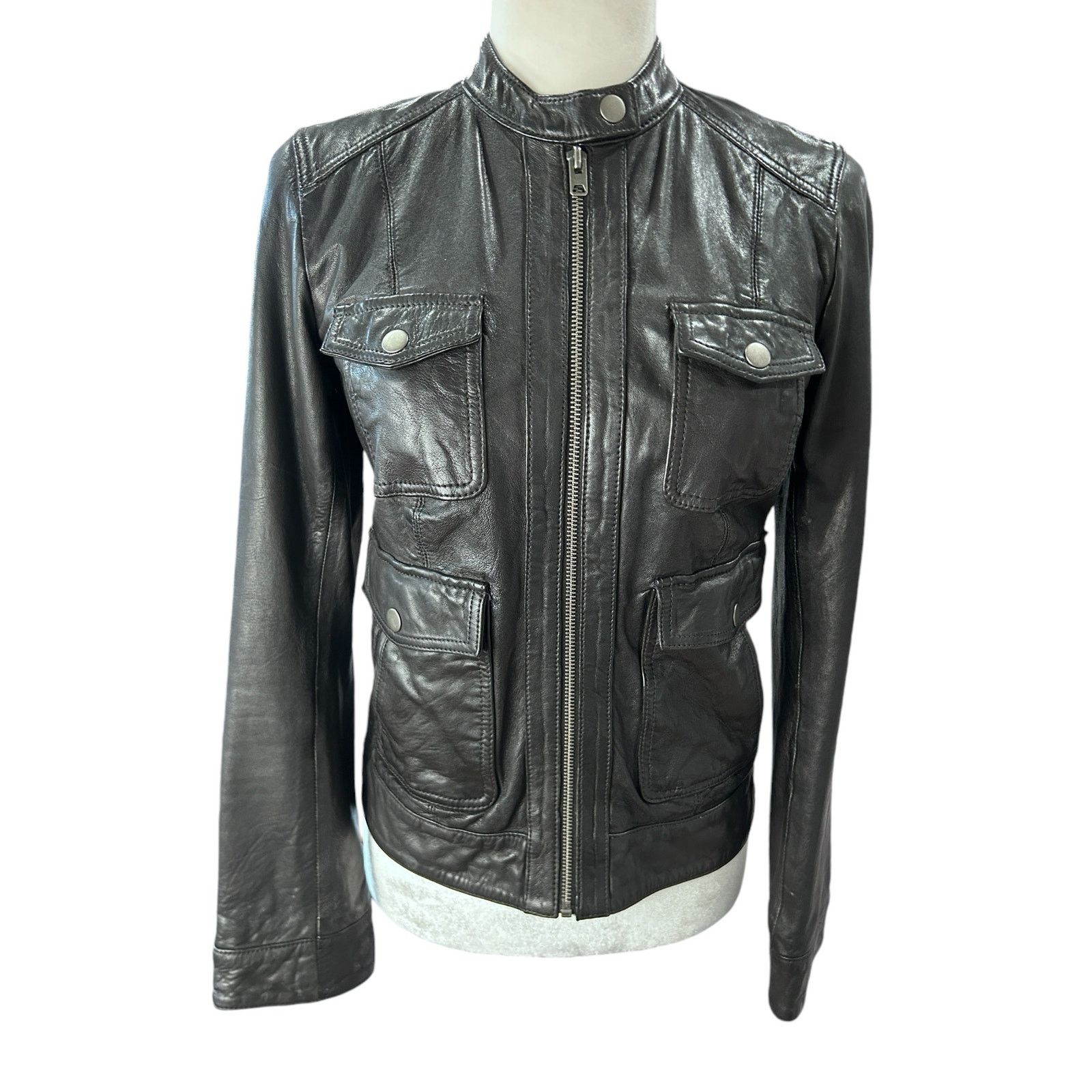 Lucky Brand Lucky Brand Womens XS Lamb Leather Jacket Black Moto Biker Size XS / US 0-2 / IT 36-38 - 1 Thumbnail