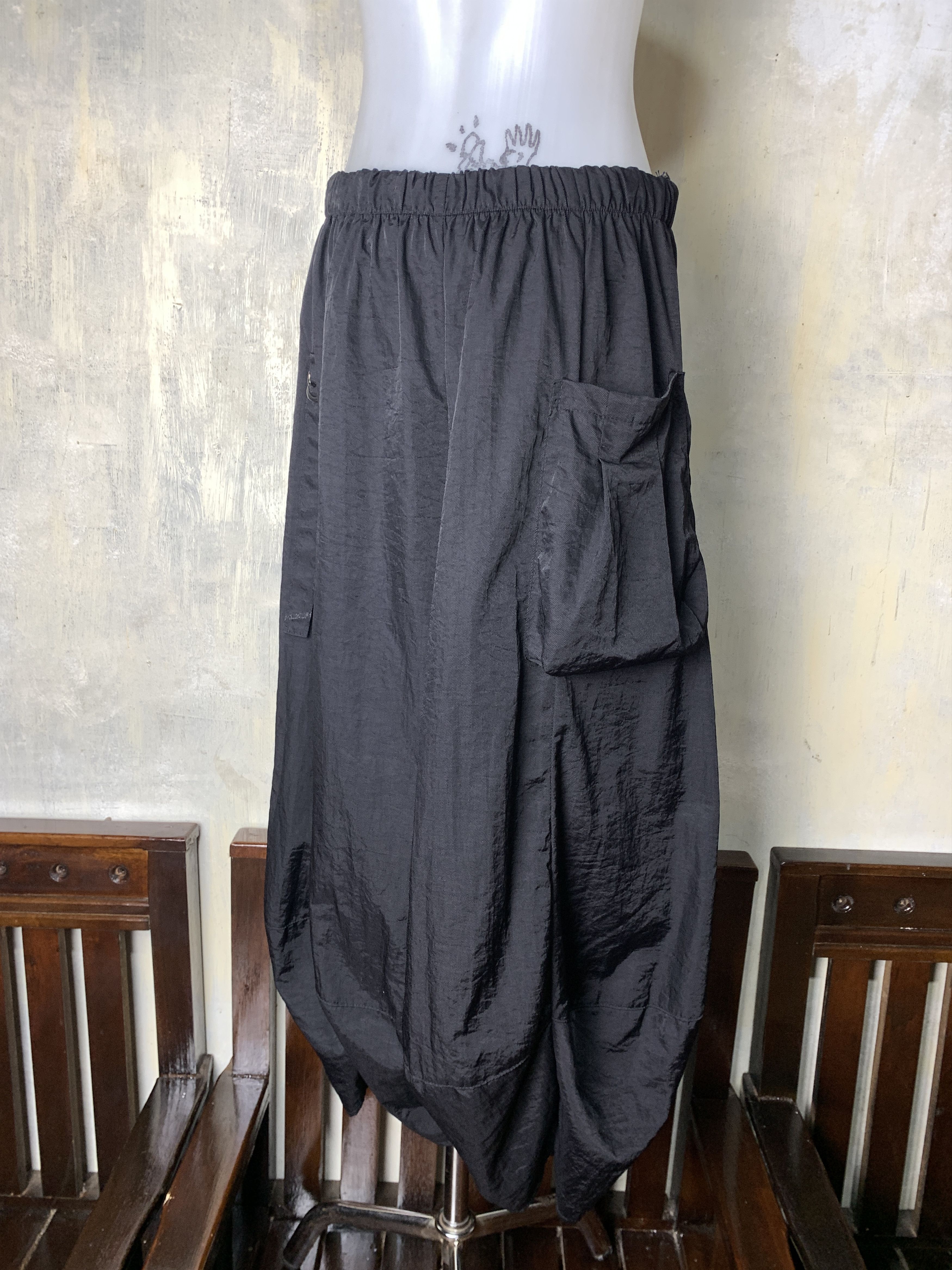 Japanese Brand Sanaya Shiny Black Super Big Balloon Nylon Pants (30-36) Size 31" - 3 Thumbnail