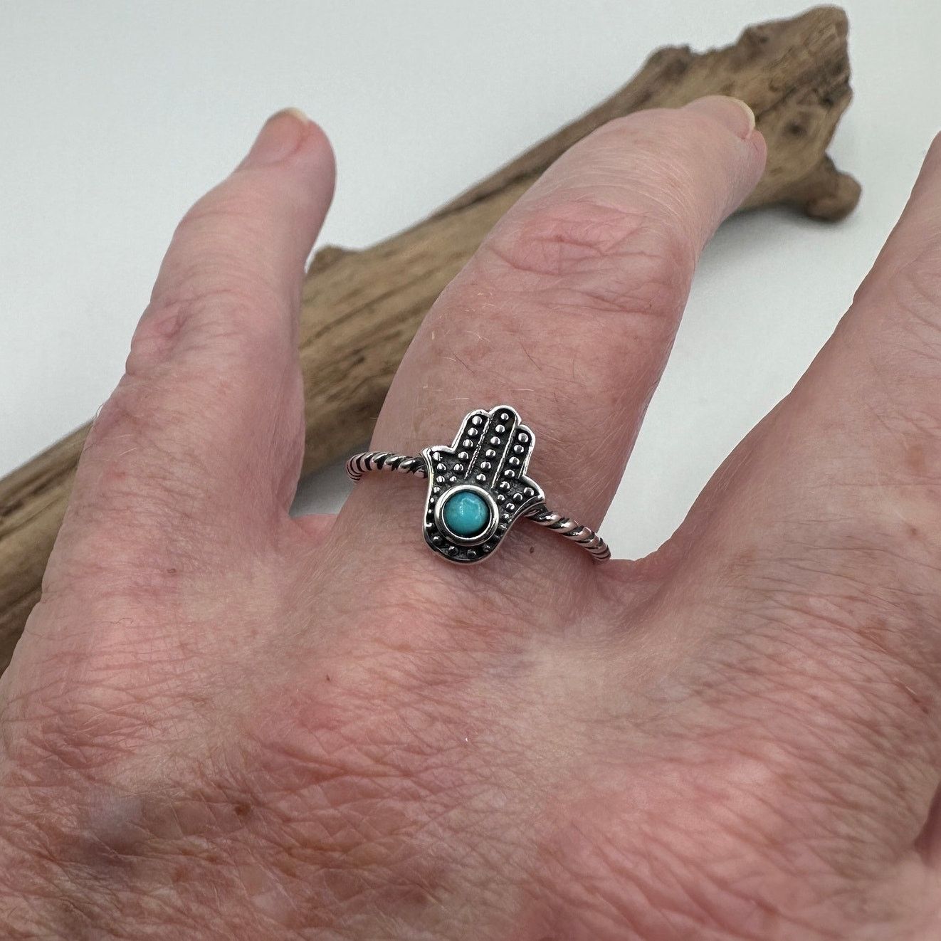 The Unbranded Brand Hamsa Turquoise and Sterling Silver Ring Size ONE SIZE - 2 Thumbnail
