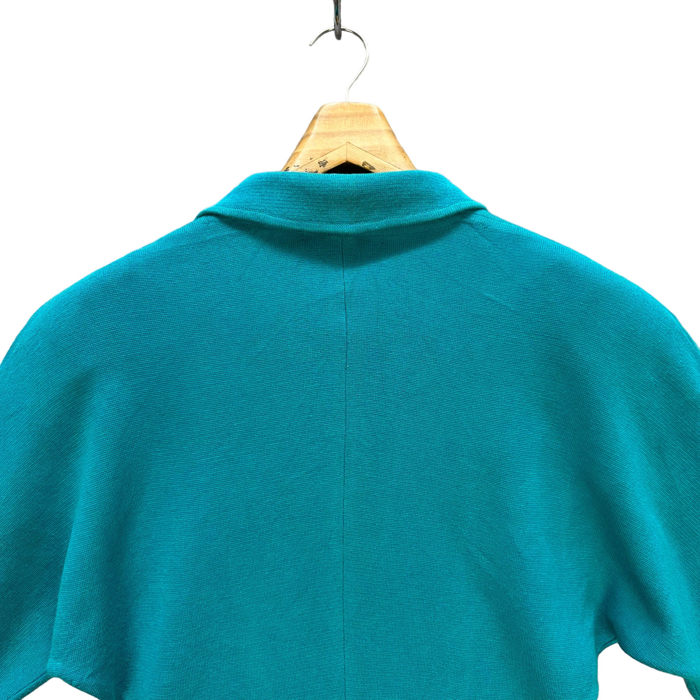 Mugler 80's THIERRY MUGLER TEAL KNIT SINGLE BUTTON JACKET #7573-154 Size M / US 6-8 / IT 42-44 - 10 Thumbnail