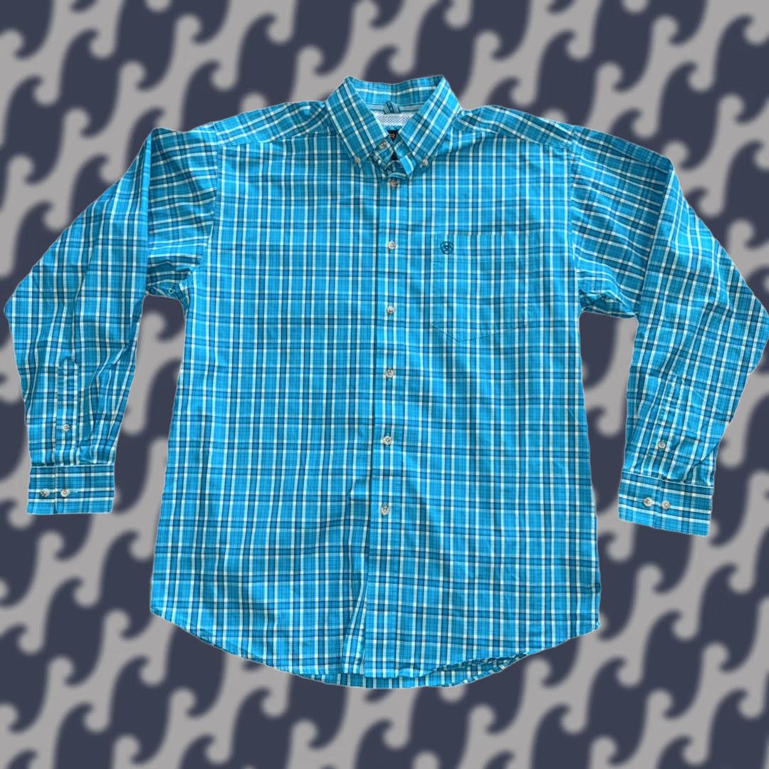 Ariat Ariat Pro Series Shirt Men’s Medium Teal Blue Plaid Button Up Western Cowboy Shirt Size US M / EU 48-50 / 2 - 1 Thumbnail