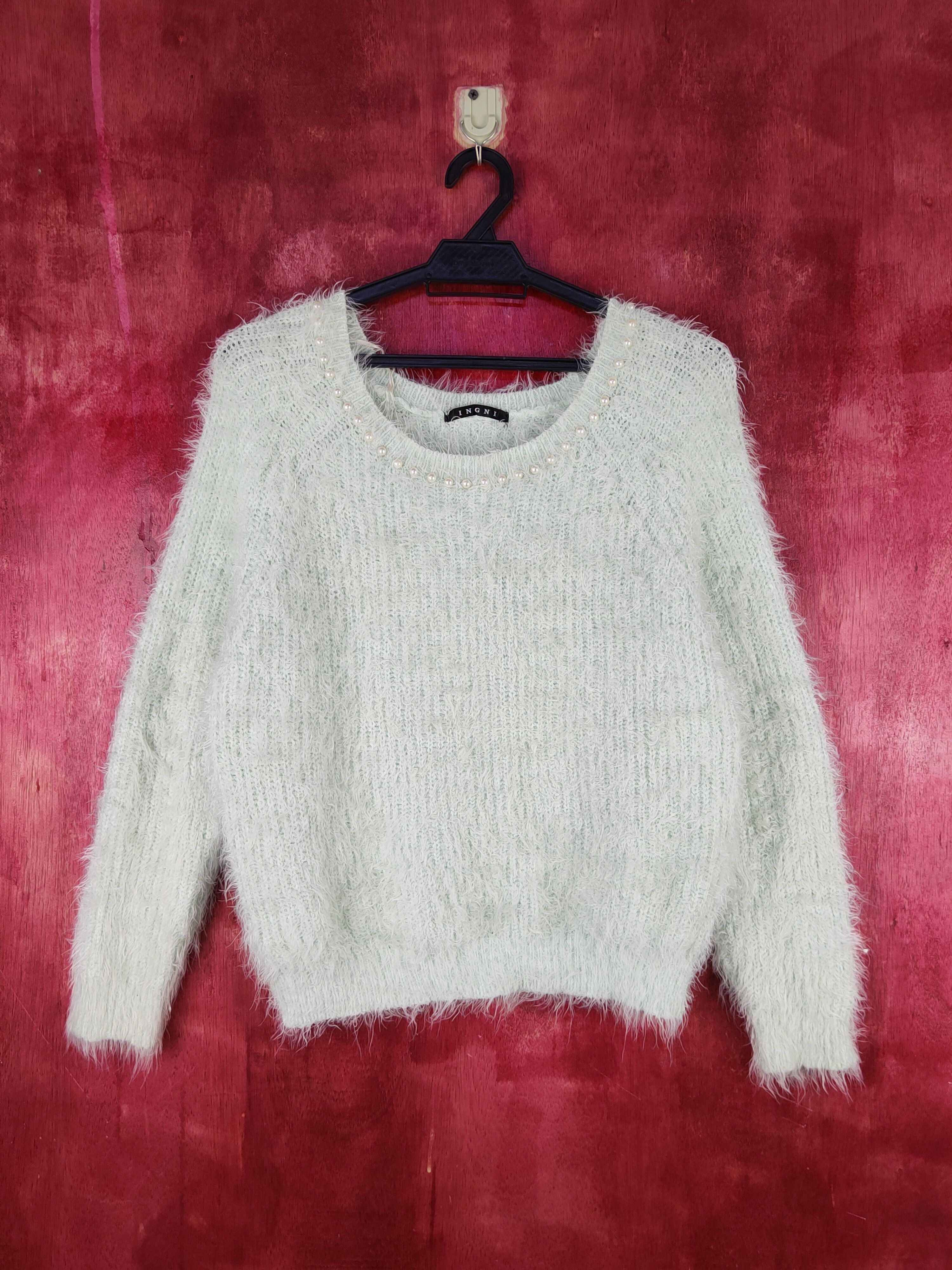 Homespun Knitwear Ingni Mint Green Shag Shaggy Fur Mohair Knitwear #S2056 Size S / US 4 / IT 40 - 1 Thumbnail