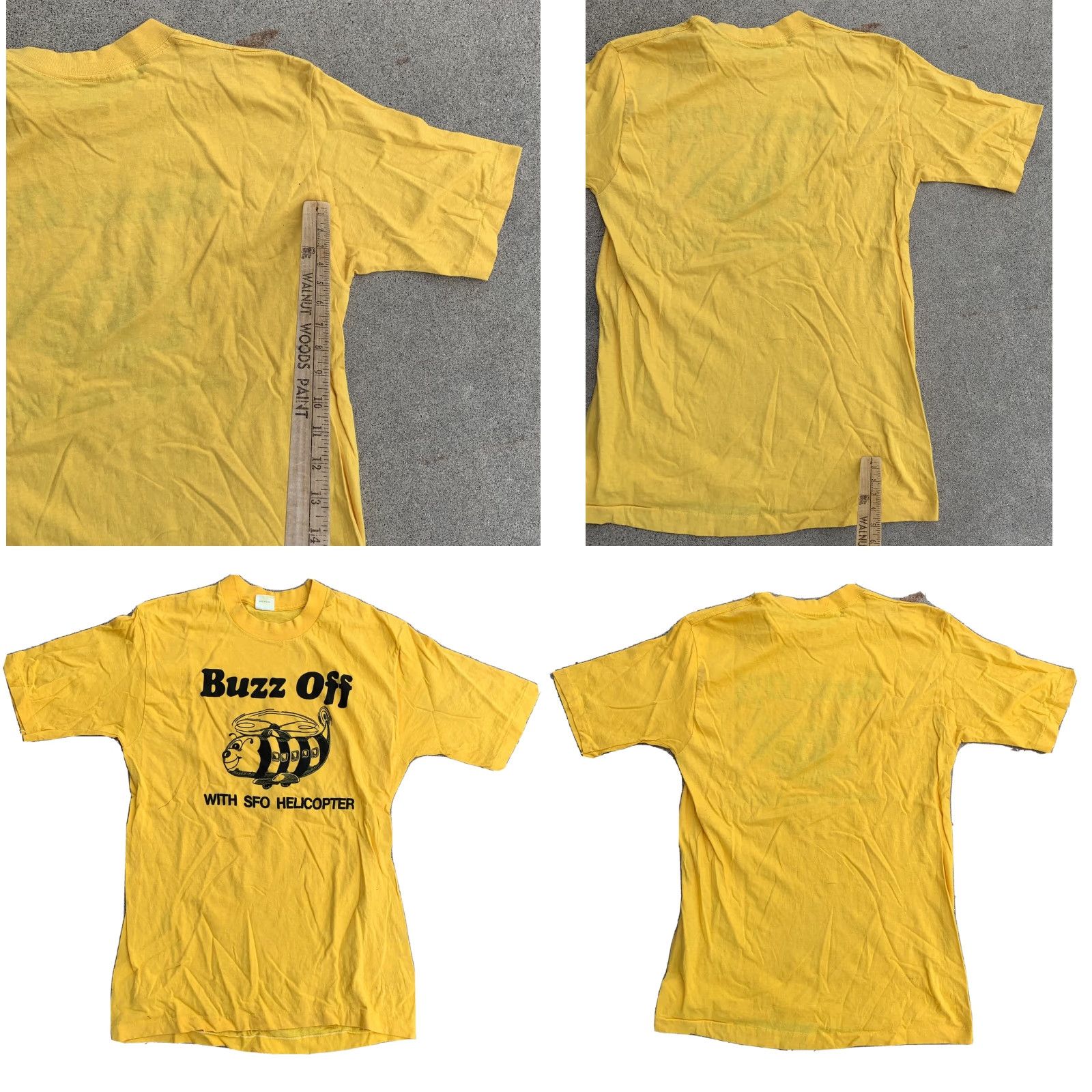 Vintage VINTAGE Belton T-Shirt Buzz Off With SFO Helicopter Graphic Bee 100% Cotton Crew Neck Short Sleeve L Mens Yellow 1970s Size US L / EU 52-54 / 3 - 10 Thumbnail