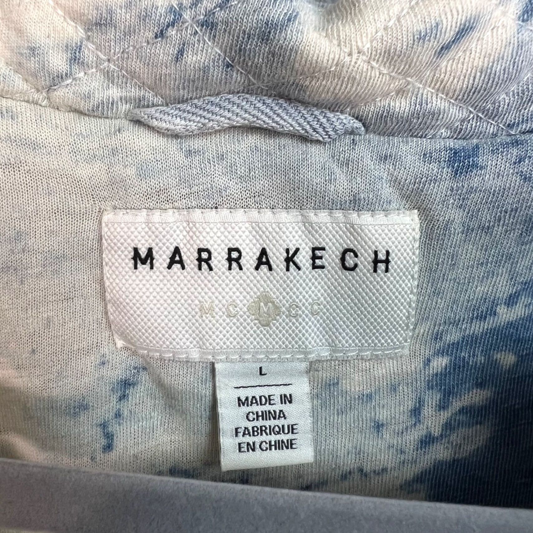 Vintage Marrakech Womens L Tie-Dye Quilted Moto Jacket Blue White Cotton-Linen Blend Shirt Size L / US 10 / IT 46 - 3 Thumbnail