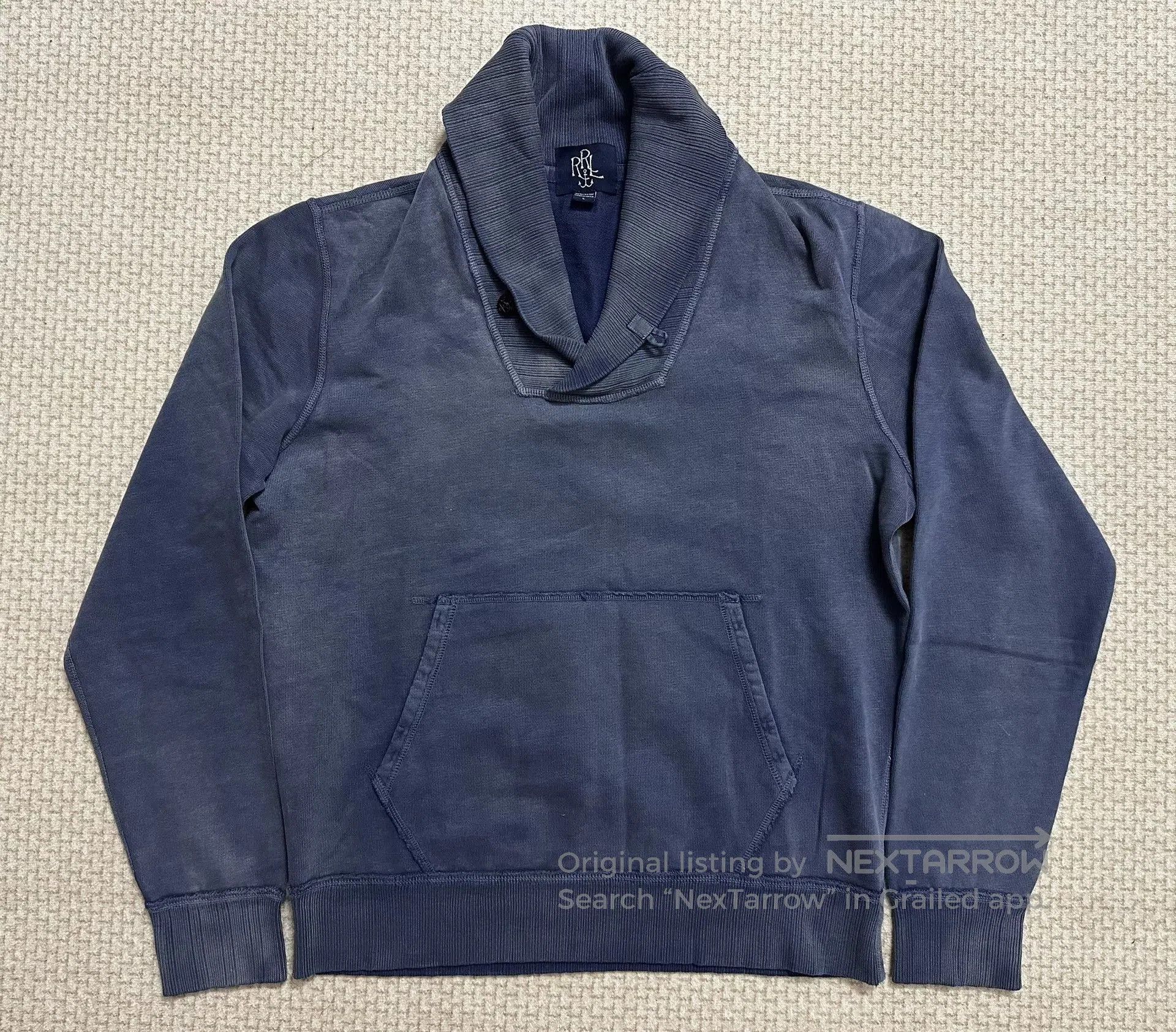 RRL Ralph Lauren RRL Vintage Indigo Washed Shawl Collar Sweatshirt. Size US L / EU 52-54 / 3 - 1 Thumbnail