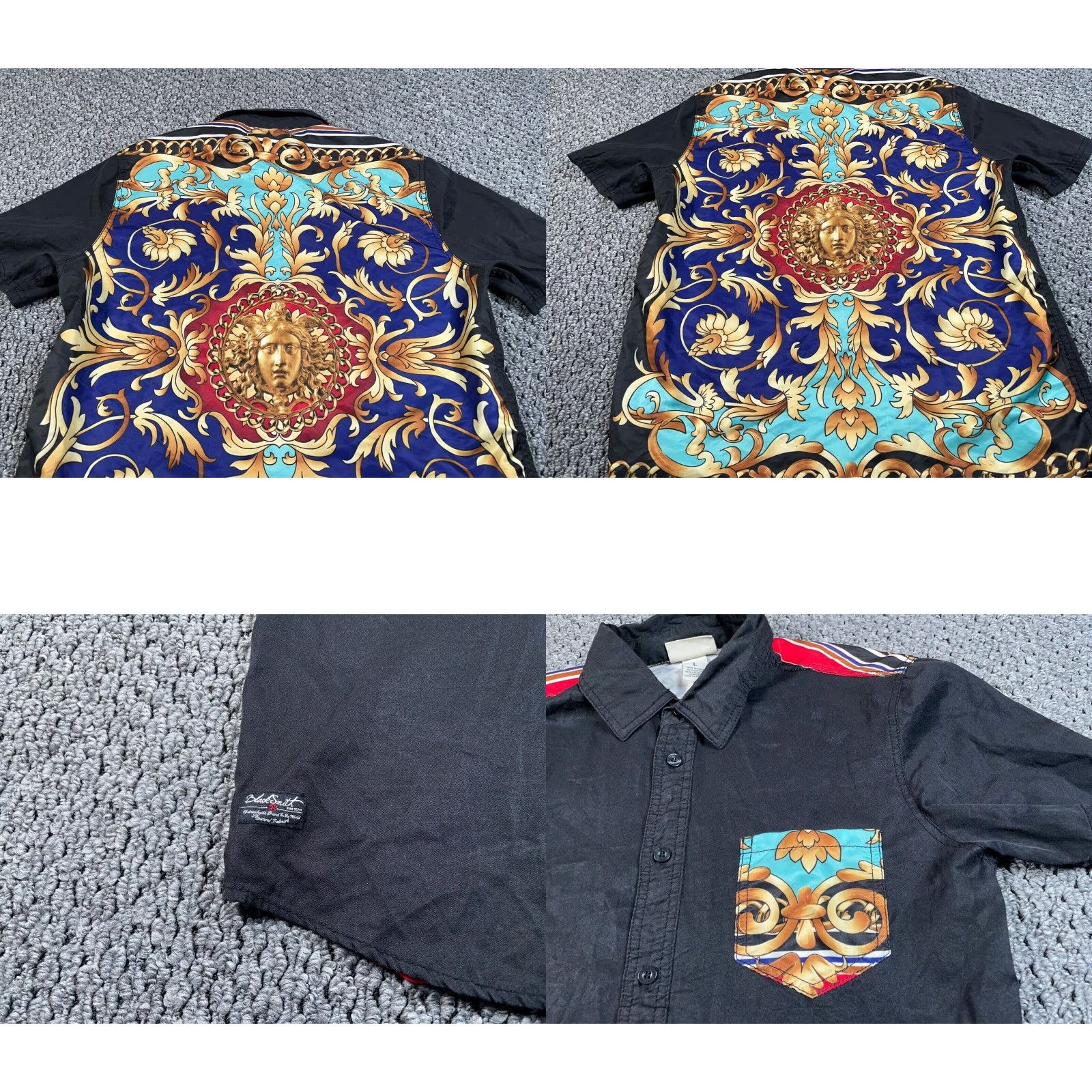 Vintage Tribal Sun Motif Pattern Shirt Adult Large Black Short Sleeve The Rock Cosplay Size US L / EU 52-54 / 3 - 8 Thumbnail