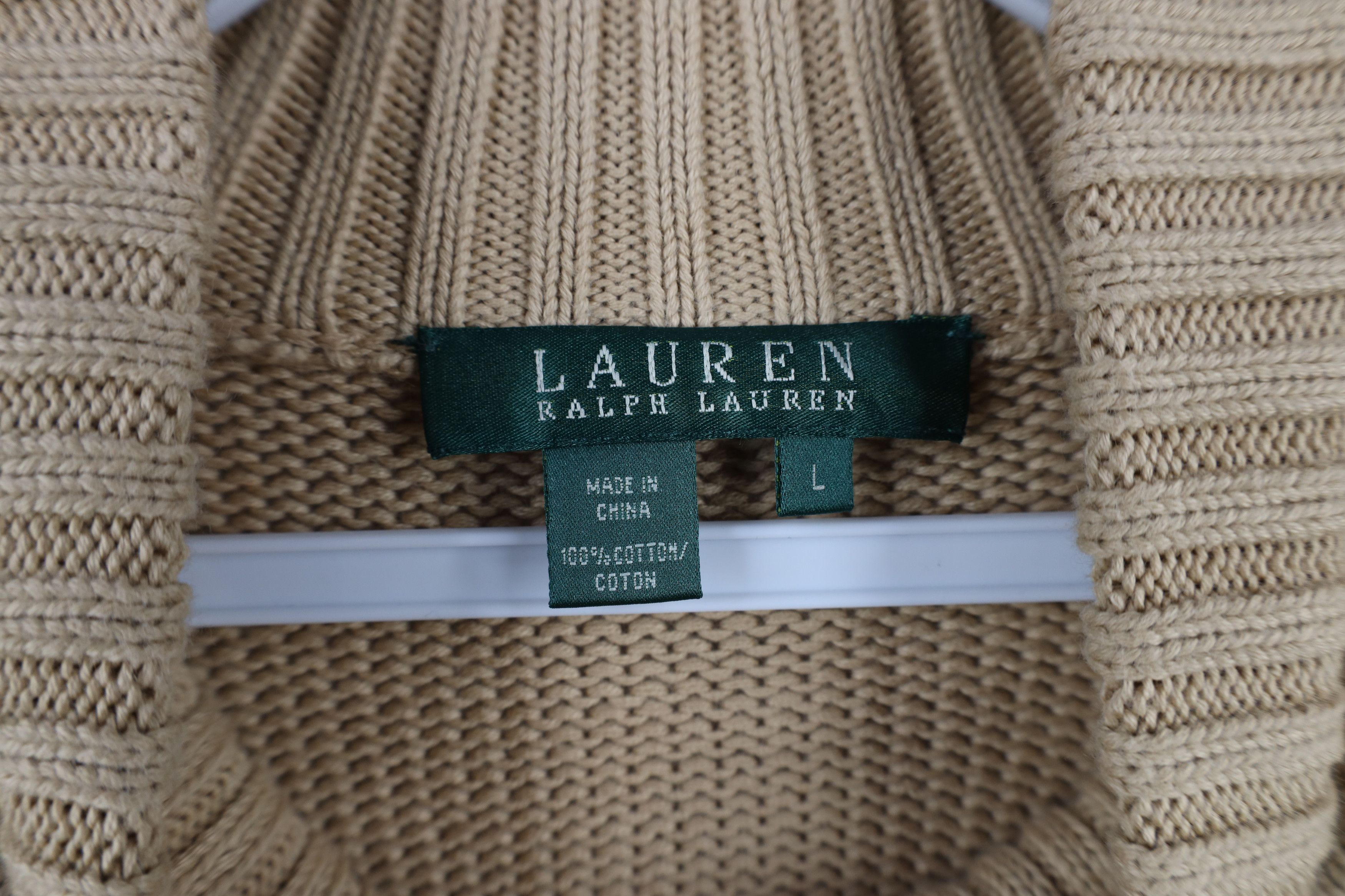 Ralph Lauren × Vintage Vintage 90s Ralph Lauren Cotton Ribbed Knit Full Zip Sweater Size L / US 10 / IT 46 - 9 Thumbnail