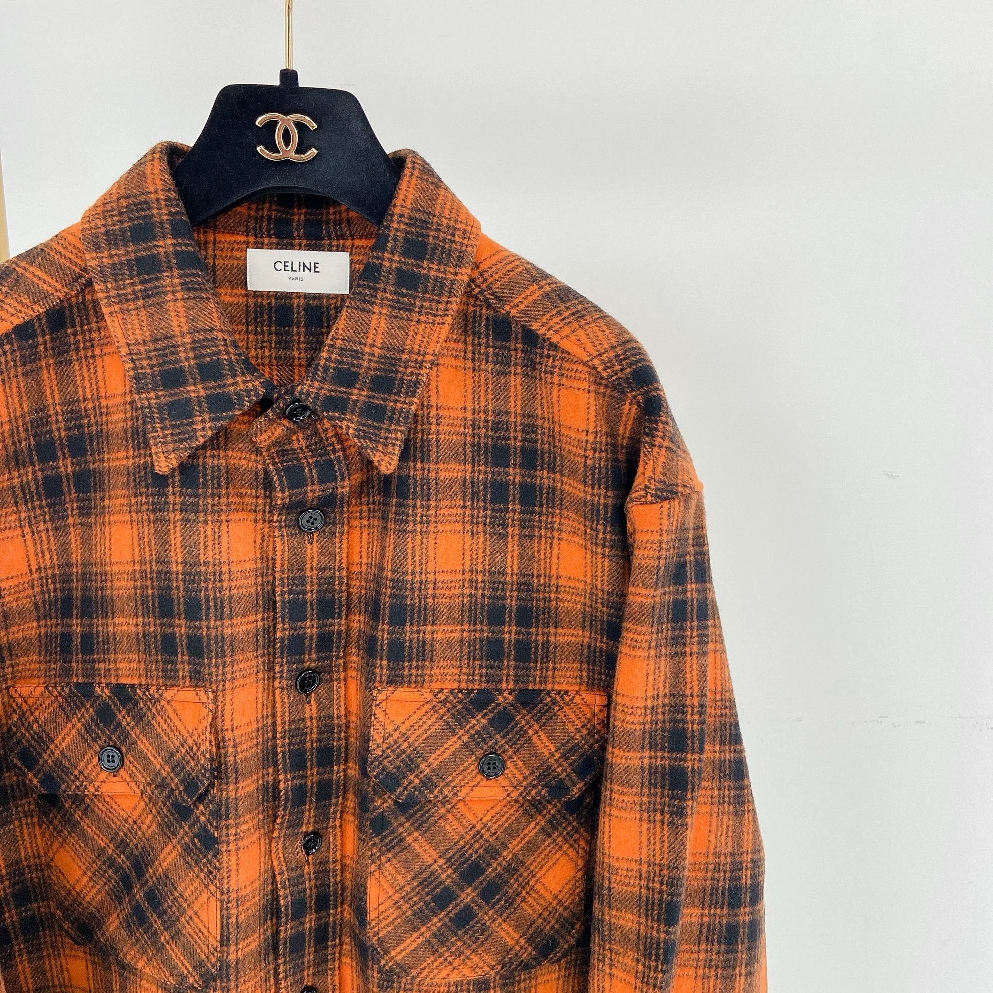 Celine CELINE Orange Gingham Lapel Relaxed SB LS Shirt 41 Size US L / EU 52-54 / 3 - 3 Thumbnail
