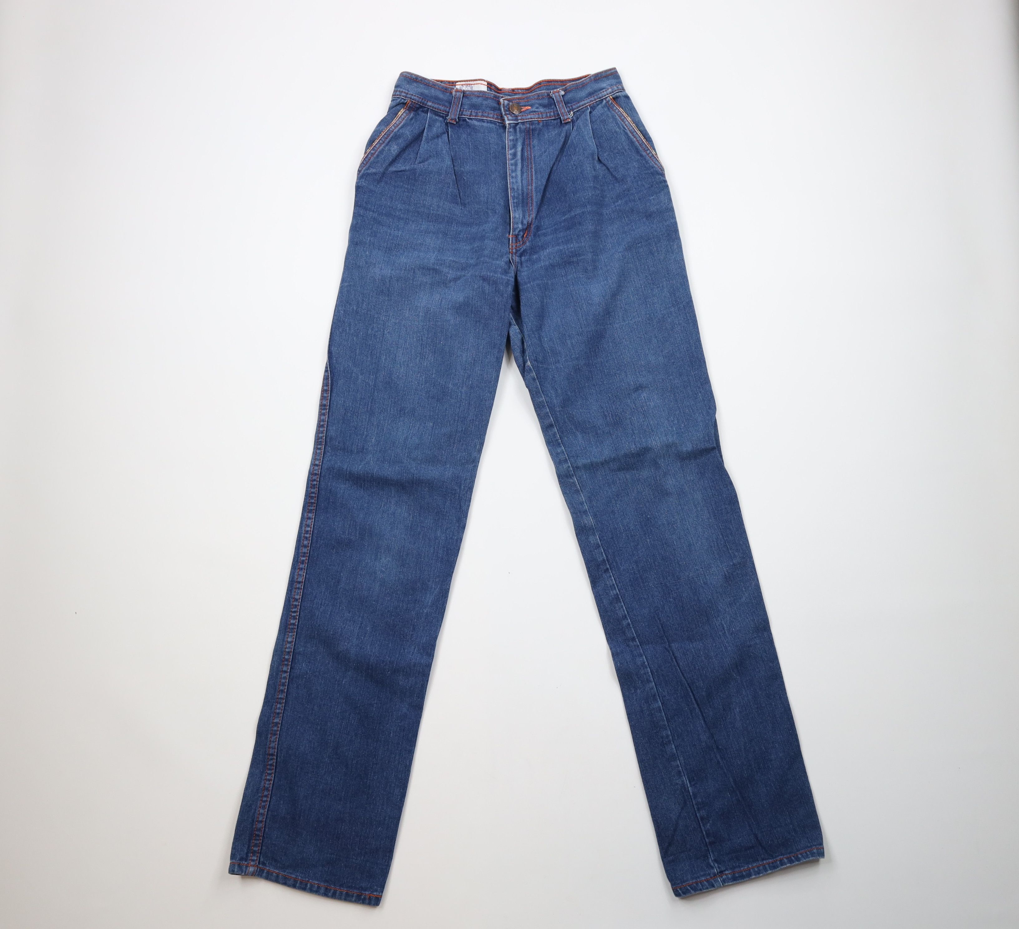 Vintage Vintage 70s Streetwear Pleated Straight Leg Denim Jeans Blue Size 30" / US 8 / IT 44 - 1 Thumbnail