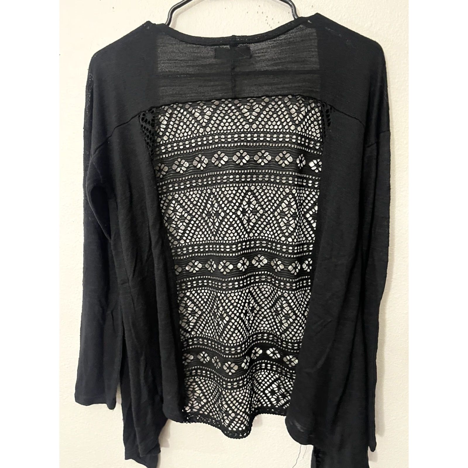 Aeropostale Aeropostale Cardigan Sweater Womens Small Textured Open Knit Open Front Black Crew Neck Open Size S / US 4 / IT 40 - 3 Thumbnail